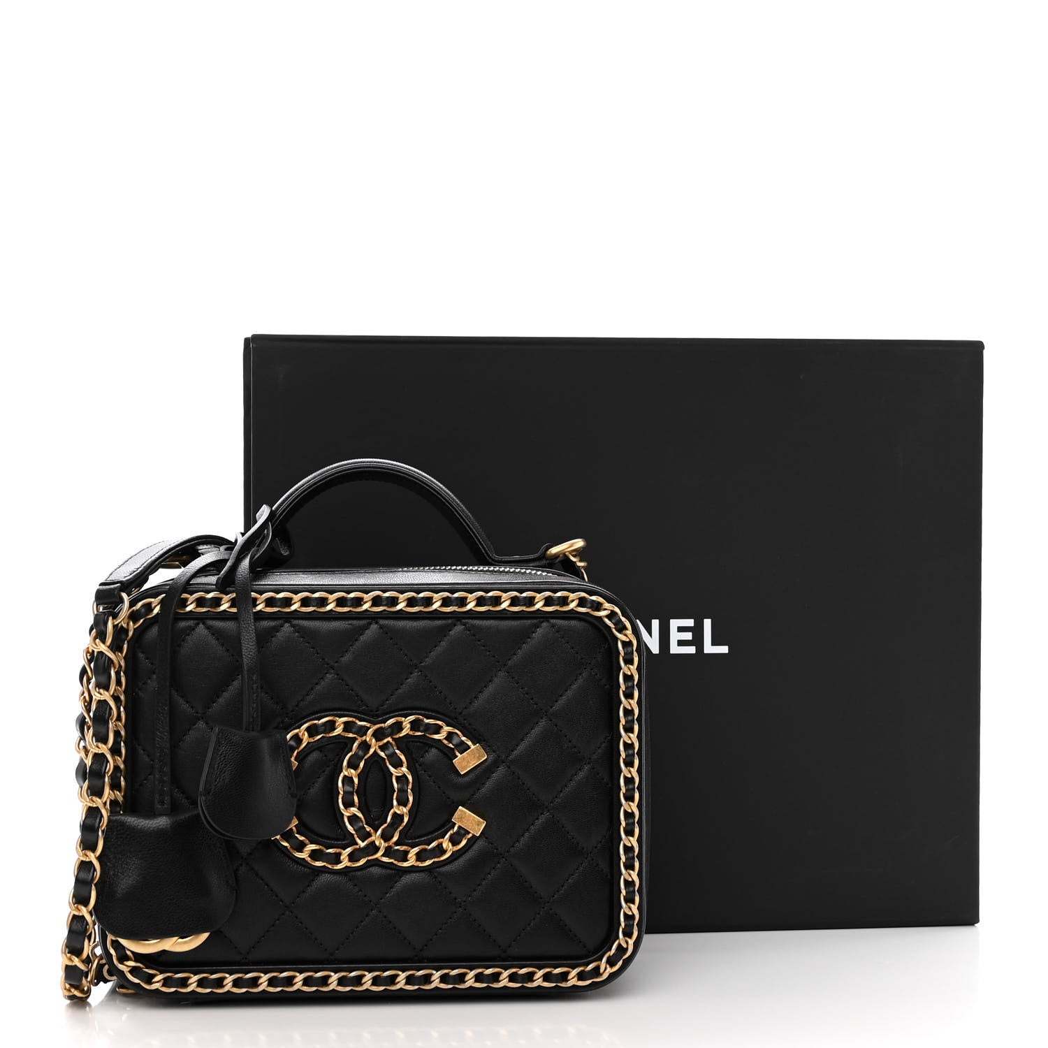 Chanel Goatskin Quilted Medium CC Filigree Vanity Case Black 12 of 12