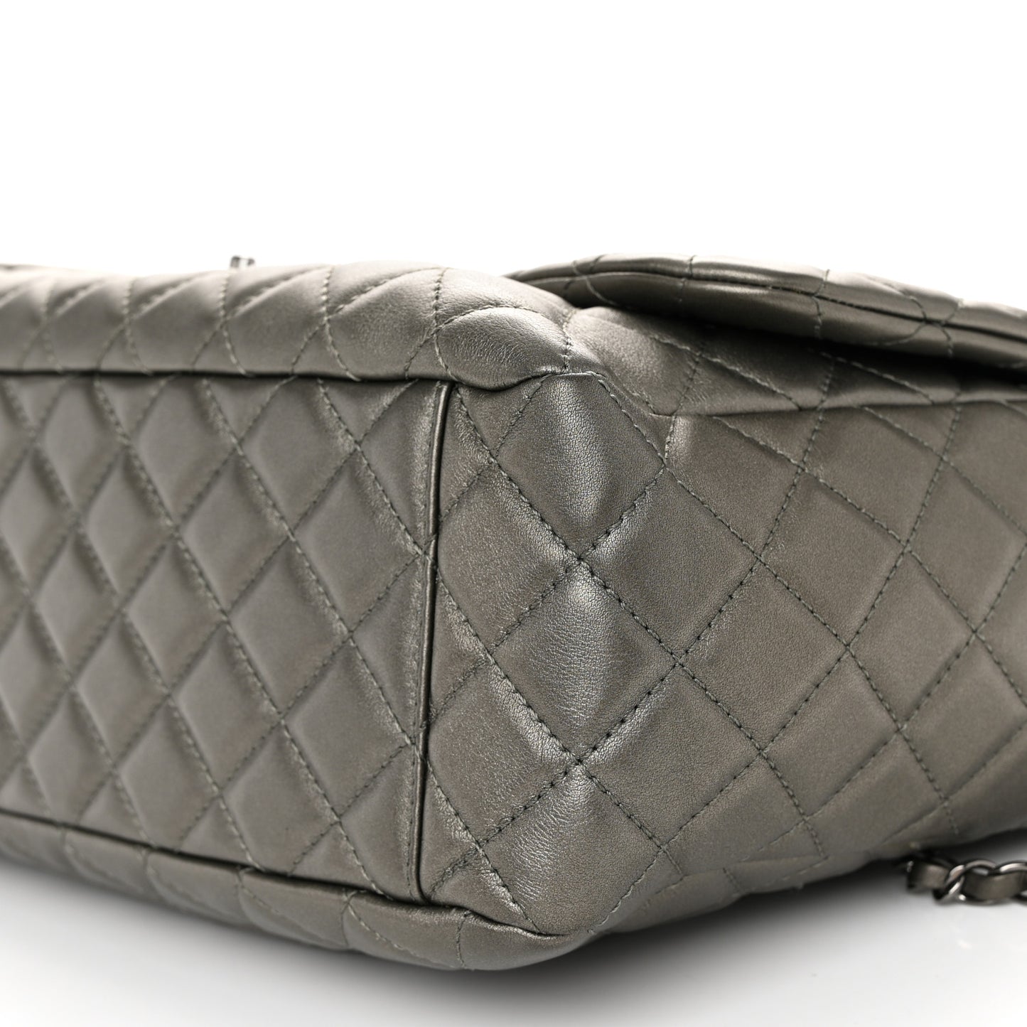 Metallic Calfskin Quilted Small XXL Travel Flap Bag Dark Silver