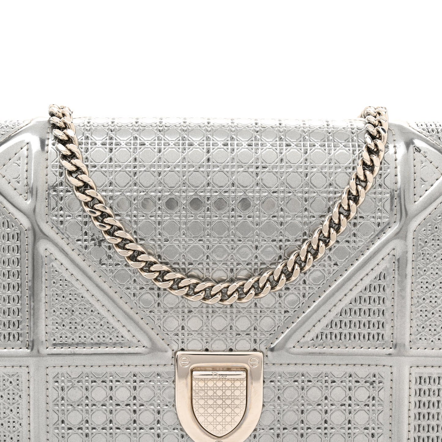 Metallic Patent Micro-Cannage Diorama Wallet on Chain Pouch Silver