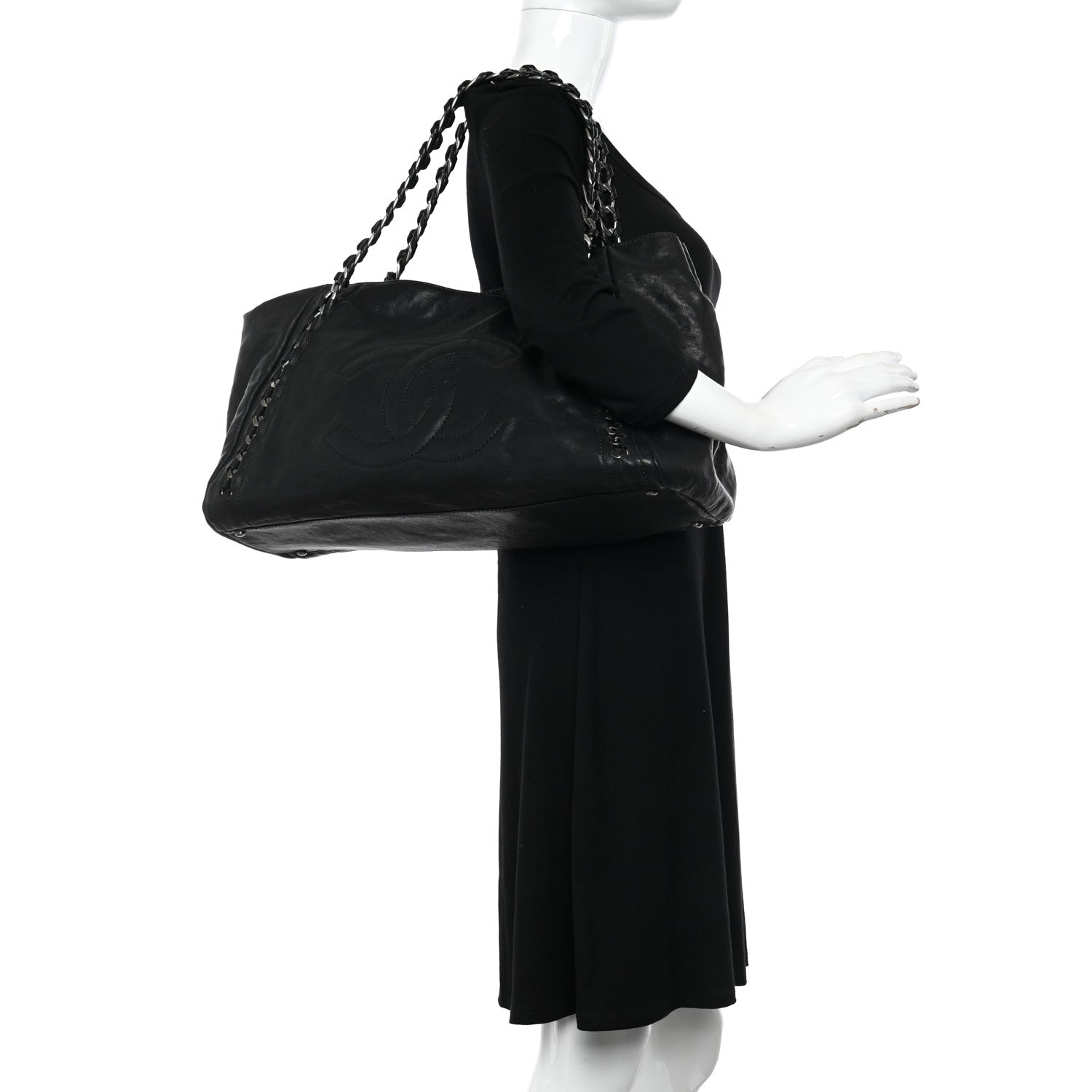 Chanel Glazed Calfskin East West Modern Chain Tote Black 2 of 9