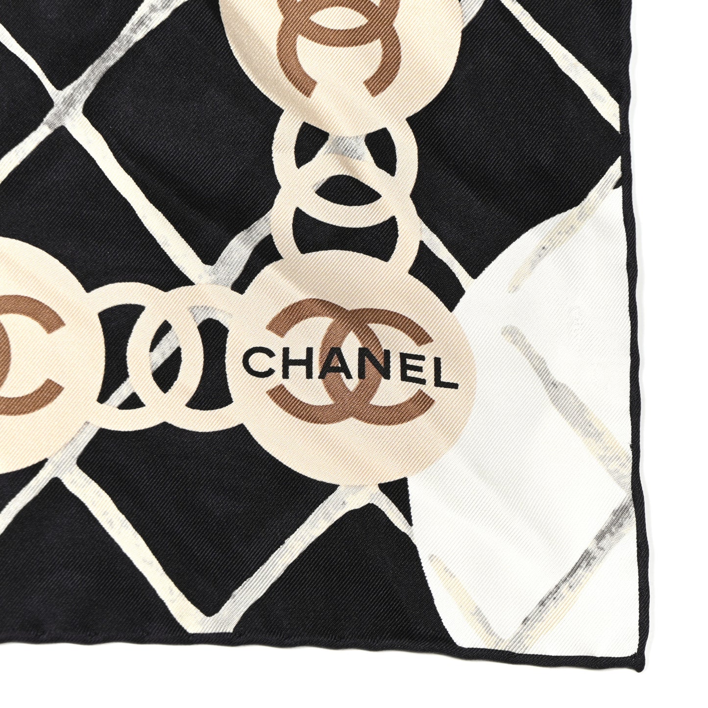 Silk Camellia CC Square Scarf Black