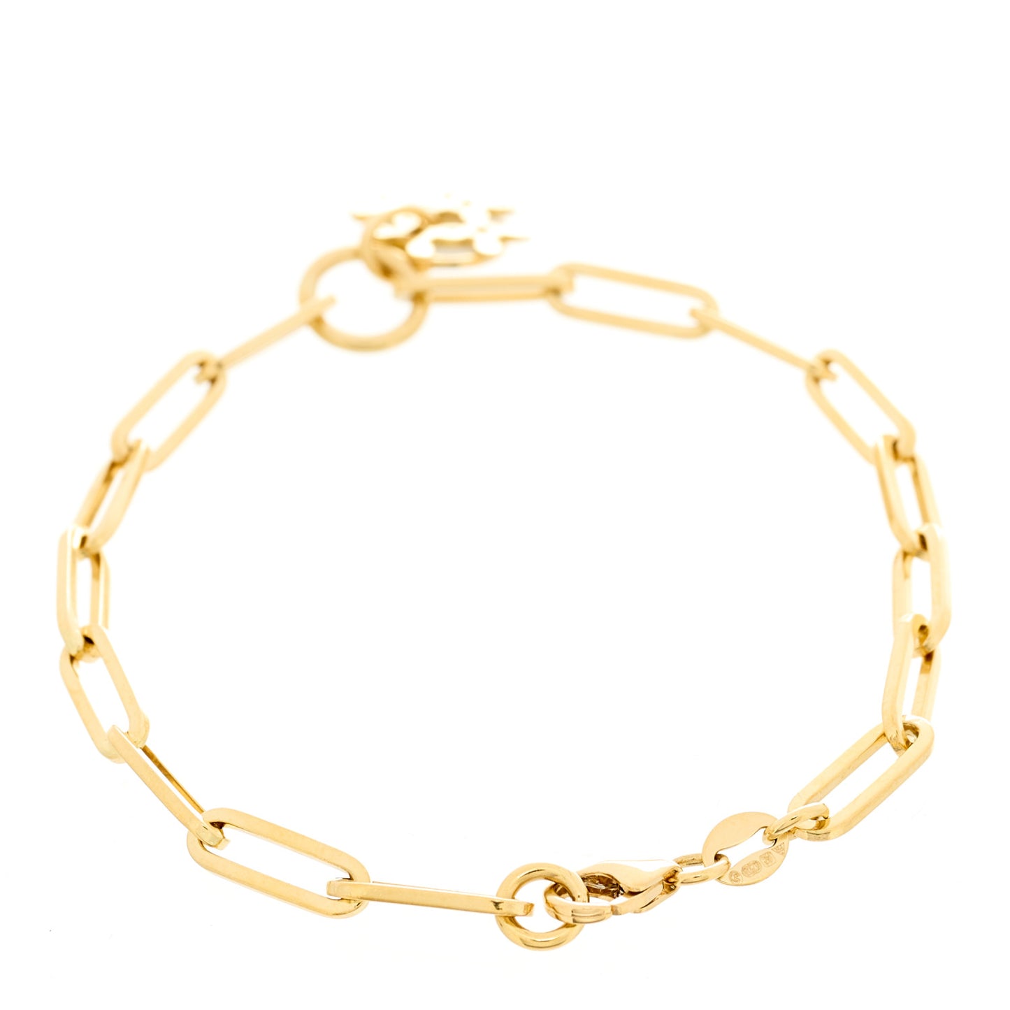 18K Yellow Gold Enamel True Love Classic Fob Chain Bracelet White