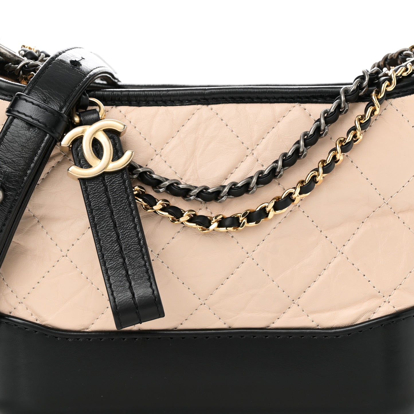 Aged Calfskin Quilted Small Gabrielle Hobo Beige Black