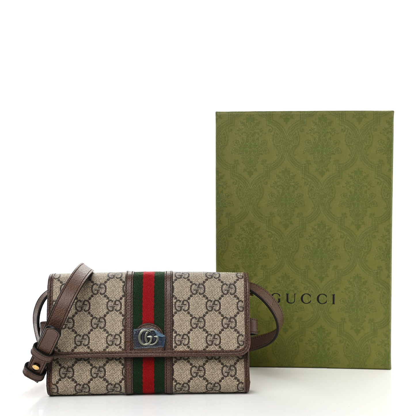 GG Supreme Monogram Web Ophidia Crossbody Wallet Beige New Acero