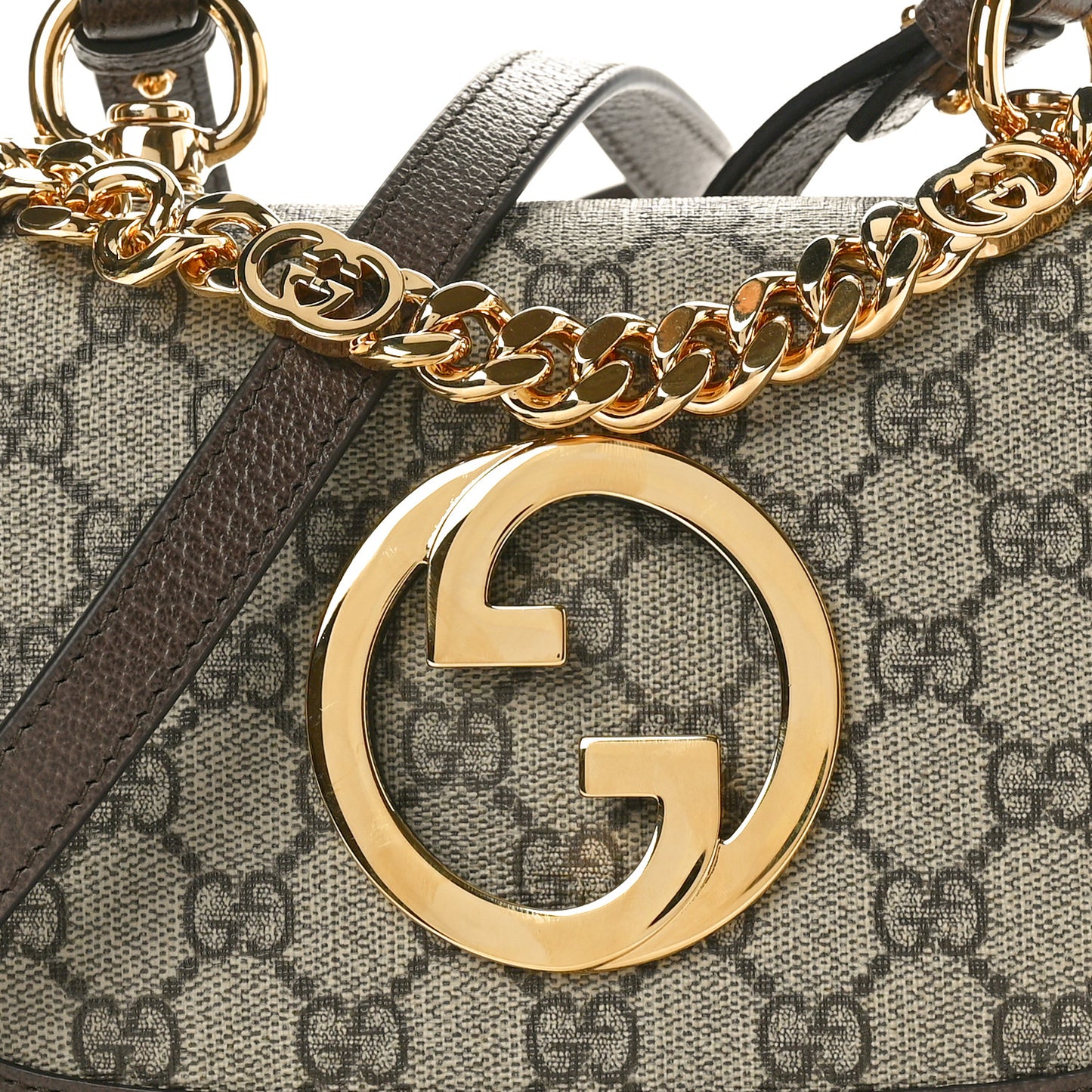 GG Supreme Monogram Textured Dollar Calfskin Mini Blondie Chain Shoulder Flap Bag Beige Ebony New Acero