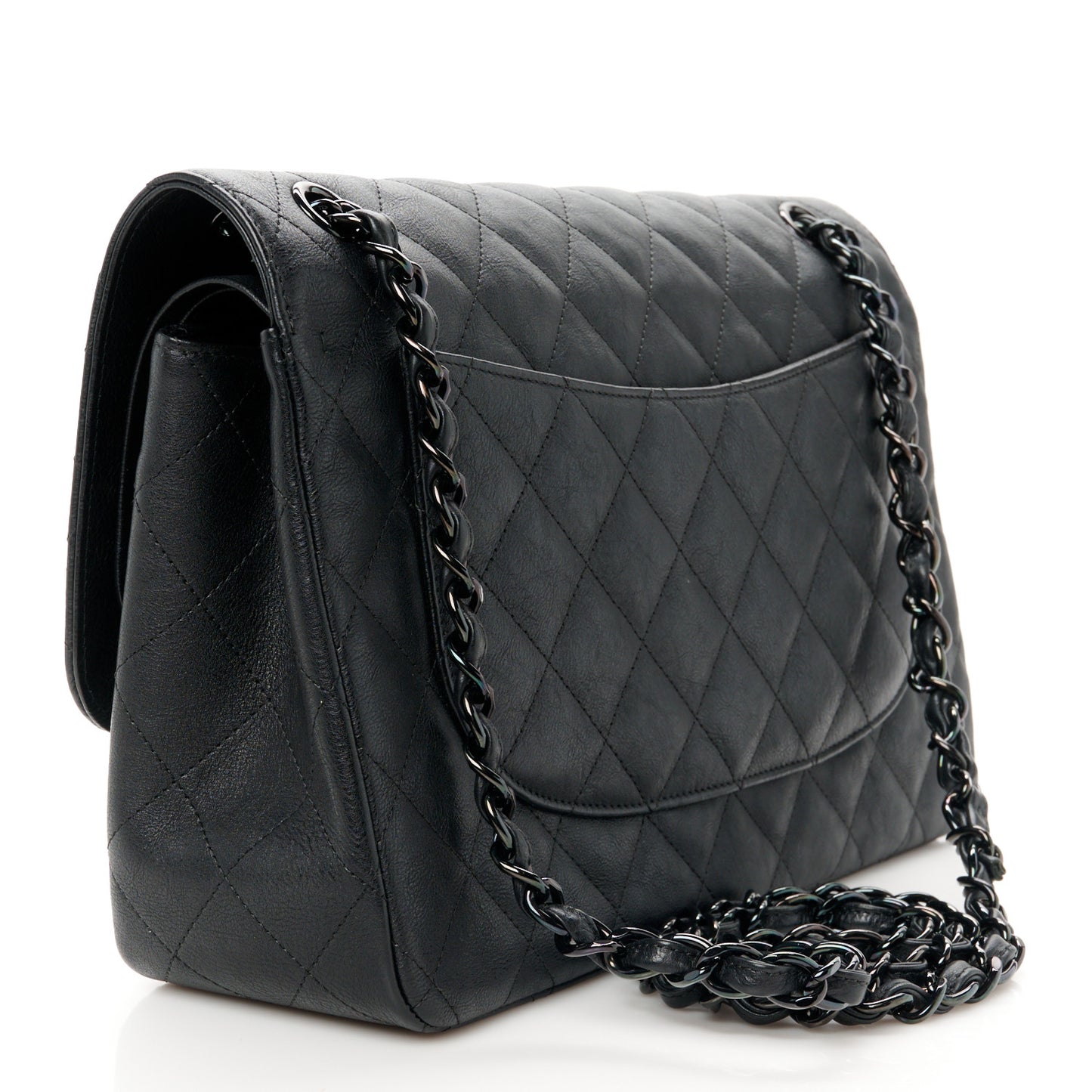 Crumpled Calfskin Quilted Jumbo Double Flap So Black