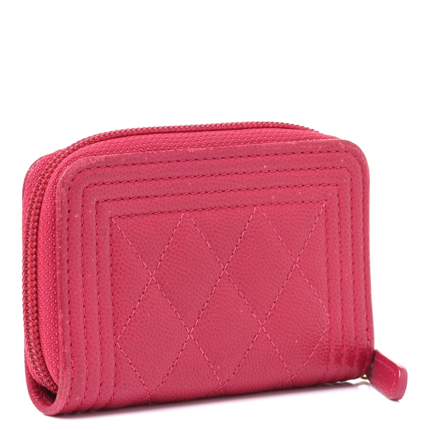 Caviar Quilted Boy Zip Around Coin Purse Wallet Fuchsia