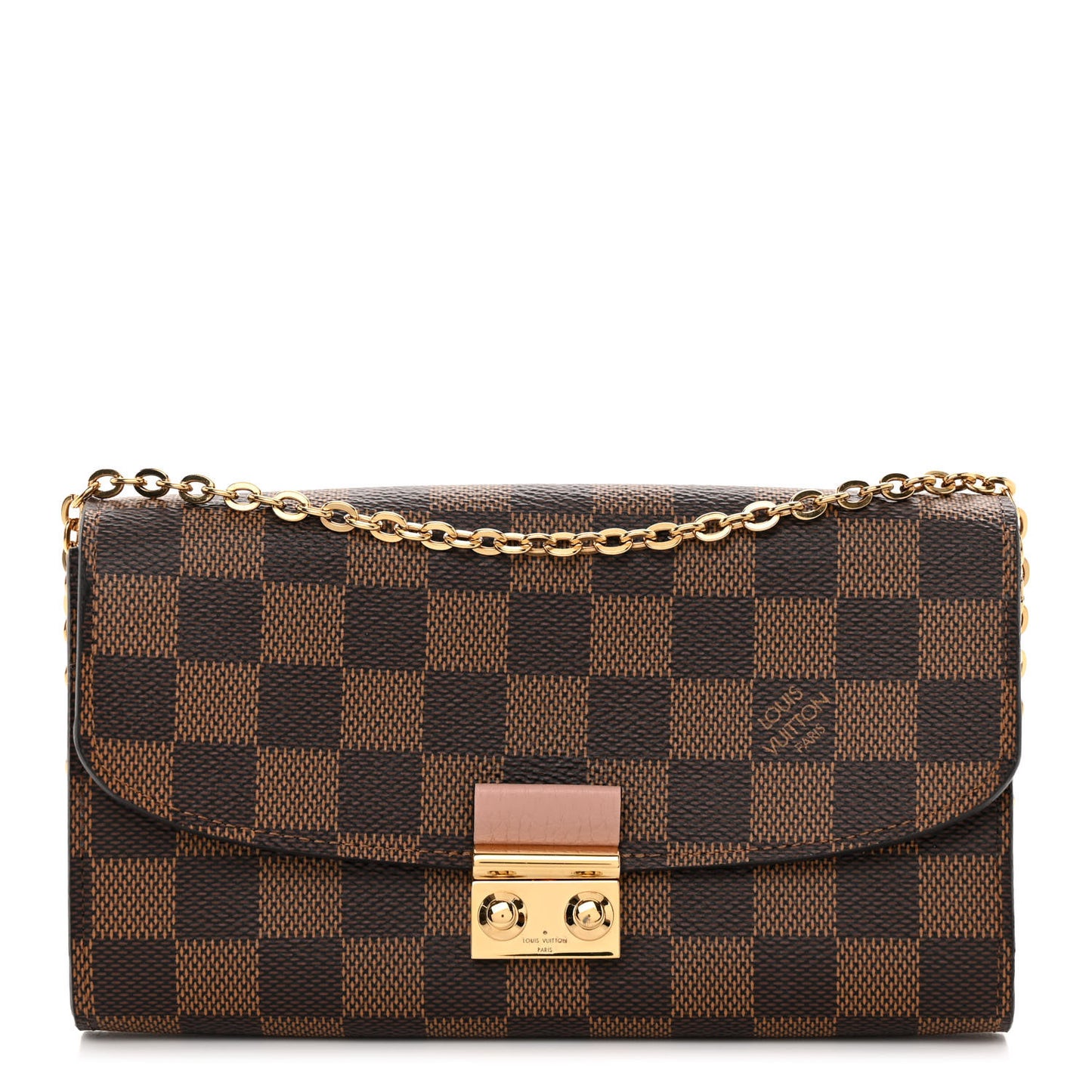 LOUIS VUITTON Damier Ebene Croisette Chain Wallet Rose Ballerine