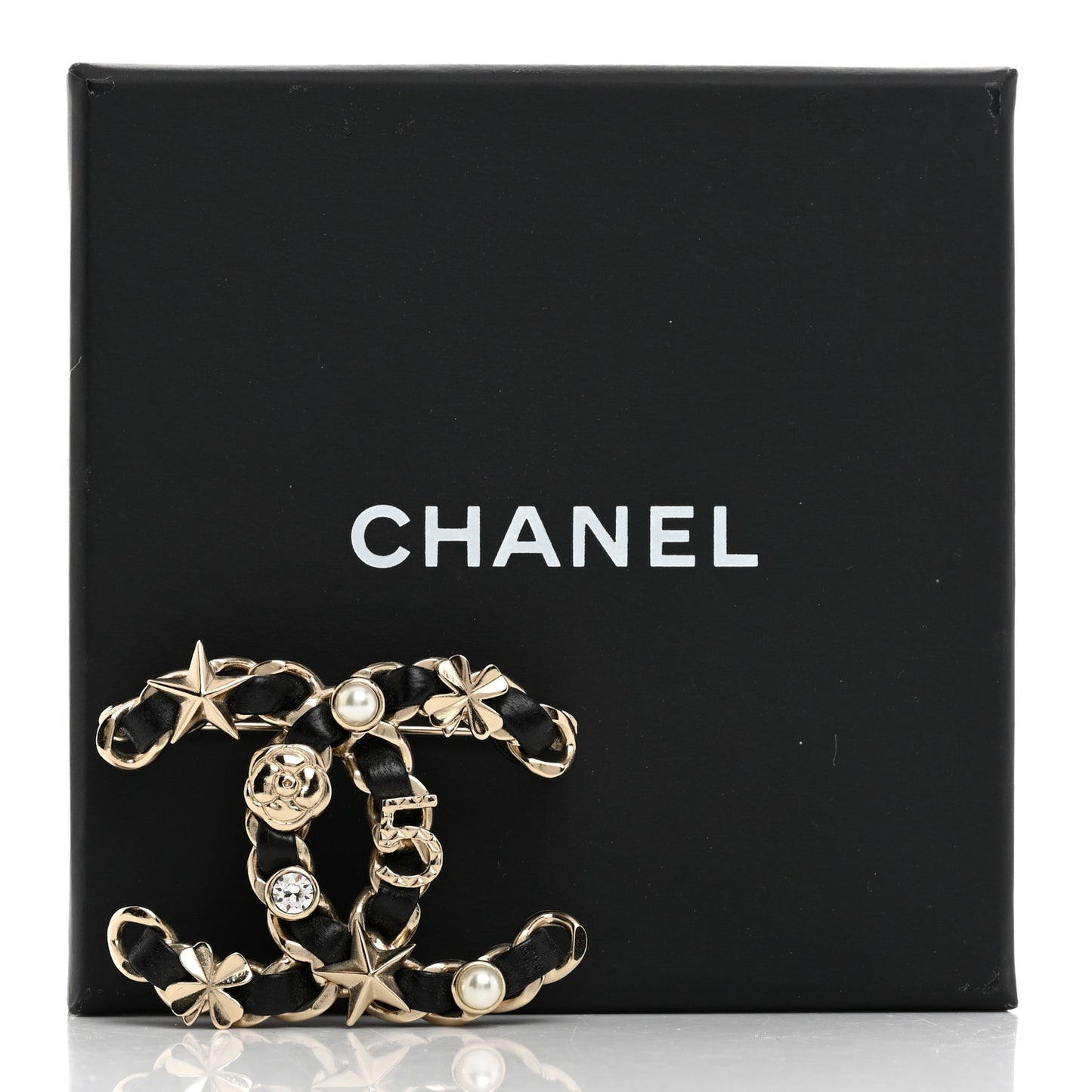 Lambskin Pearl Strass Sergeant Chanel Brooch Black Gold