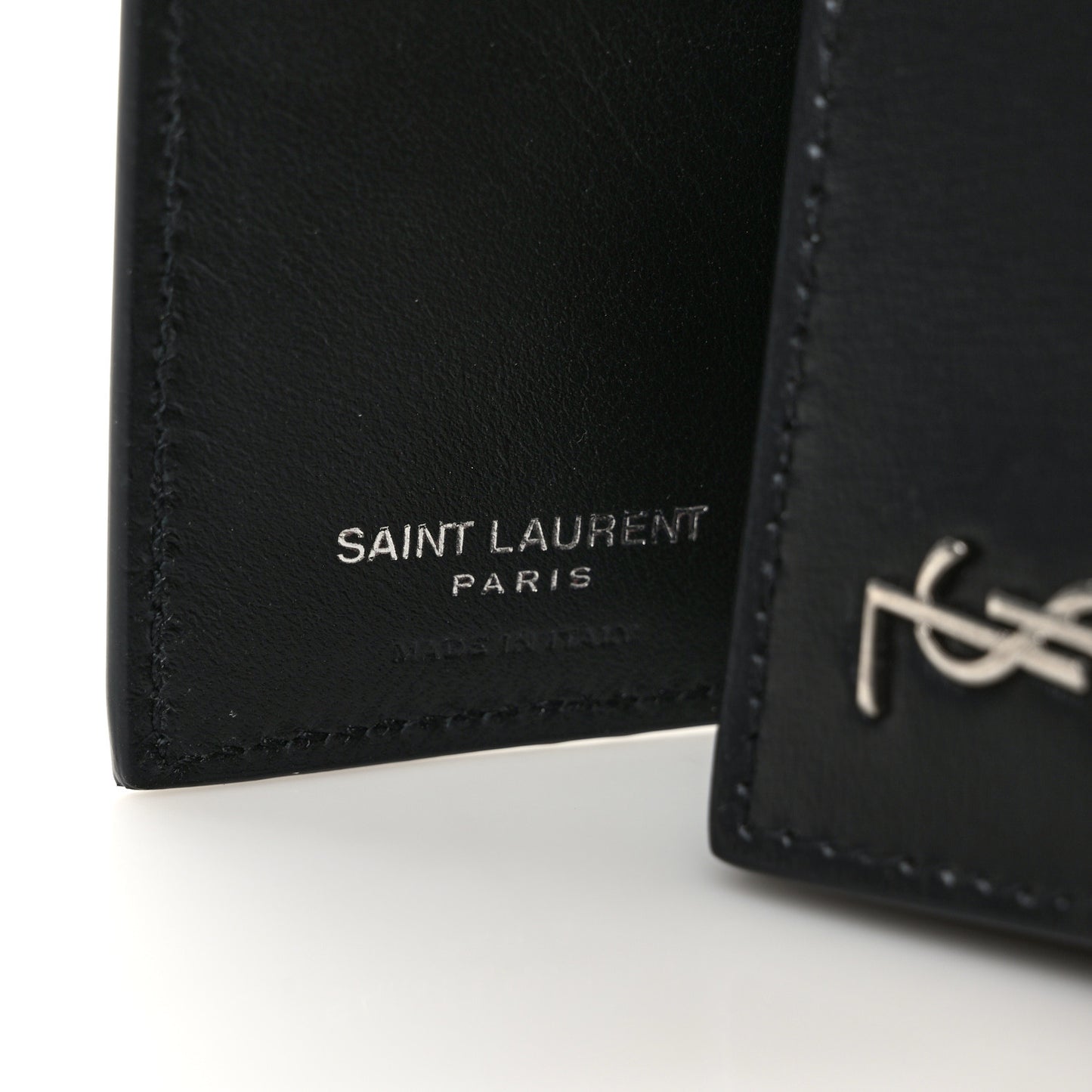 SAINT LAURENT Smooth Calfskin Monogram Tiny Tri Fold Wallet Black