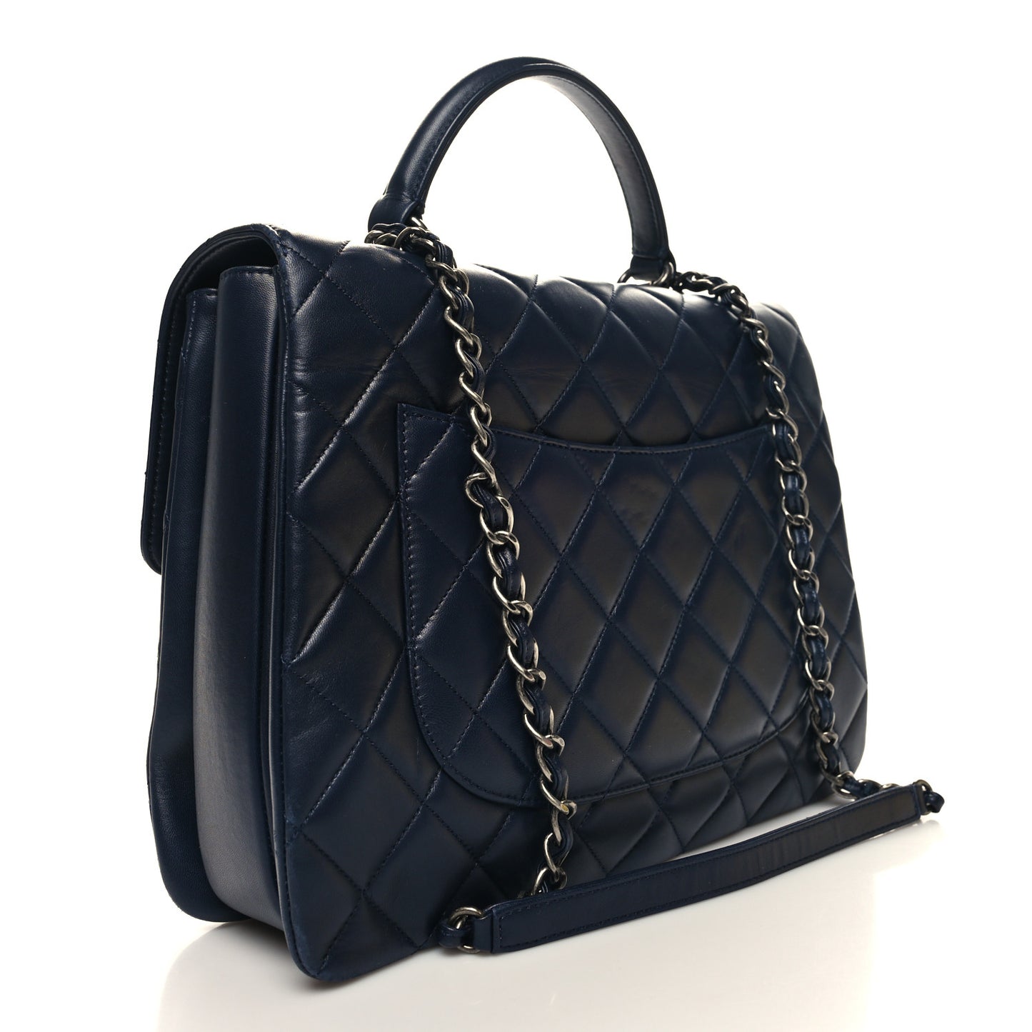 Lambskin Quilted Large Trendy CC Flap Dual Handle Bag Navy Blue