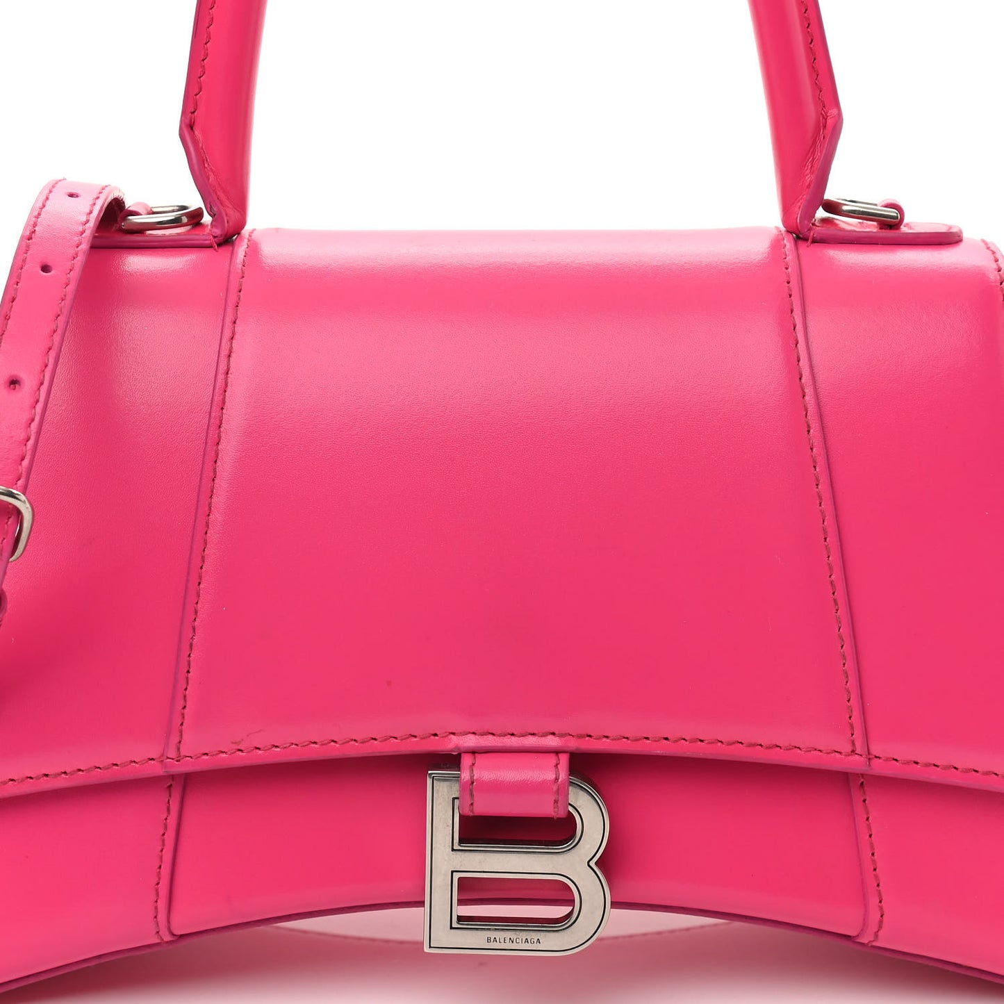 Shiny Box Calfskin Small Hourglass Top Handle Bag Acid Fuchsia