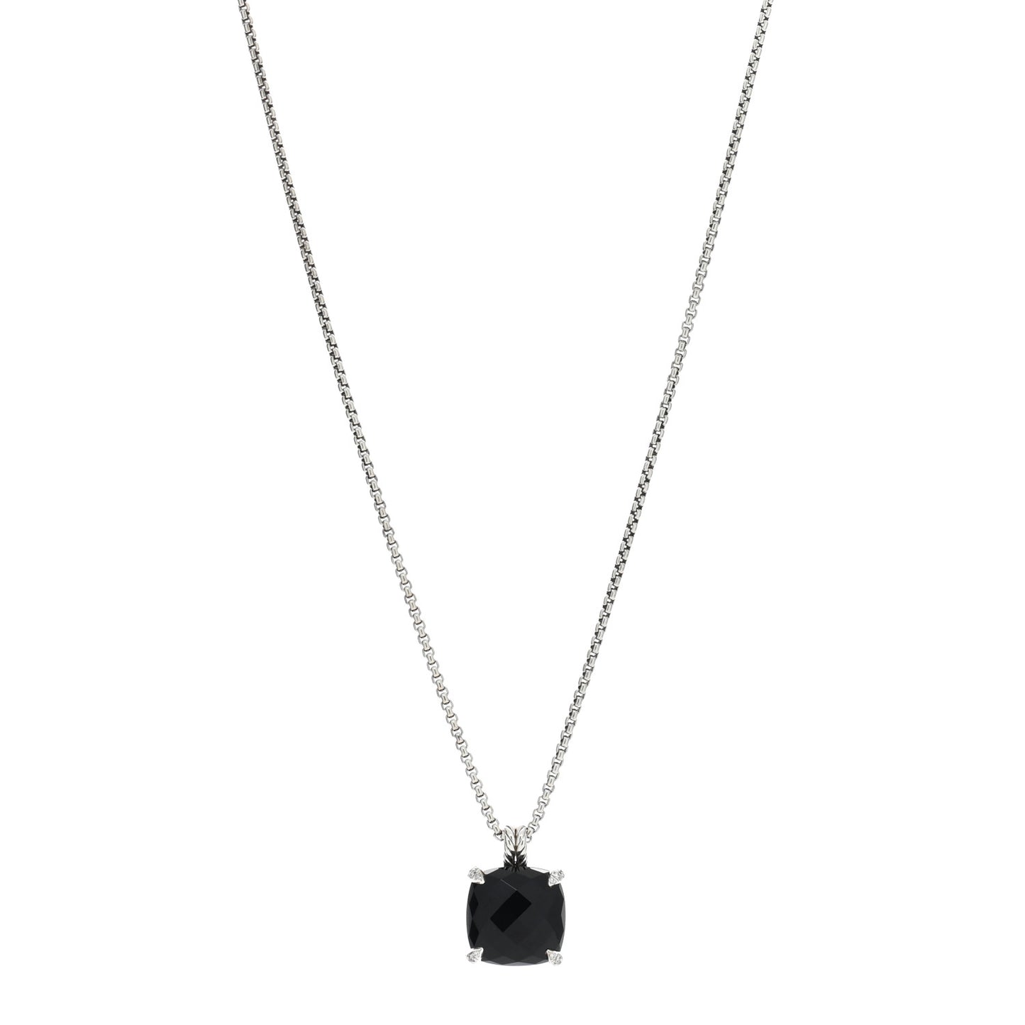 Sterling Silver Diamond Black Onyx 14mm Chatelaine Pendant Necklace