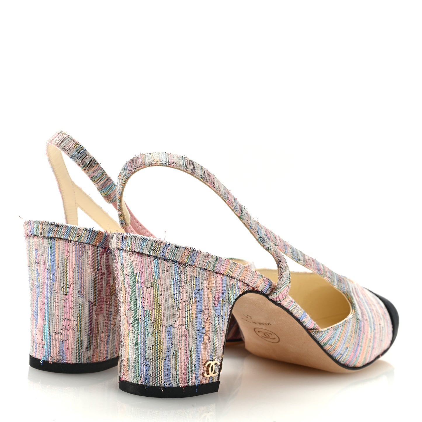 Tweed Grosgrain Cap Toe CC Slingback Pumps 41 Iridescent Multicolor Black