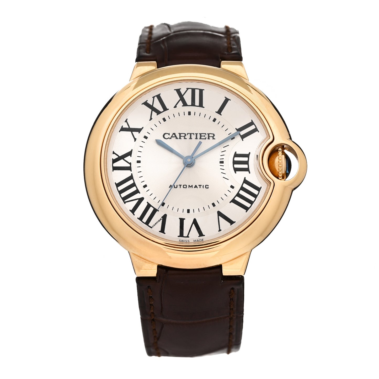 18K Yellow Gold Alligator 36mm Ballon Bleu De Cartier Automatic Watch Brown