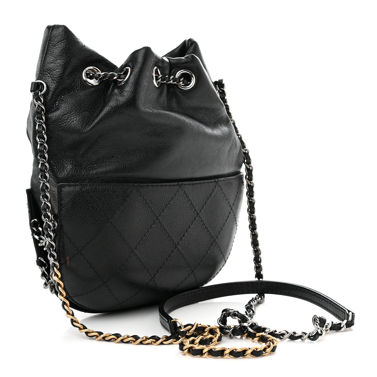 Calfskin Quilted Small Gabrielle Bucket Black
