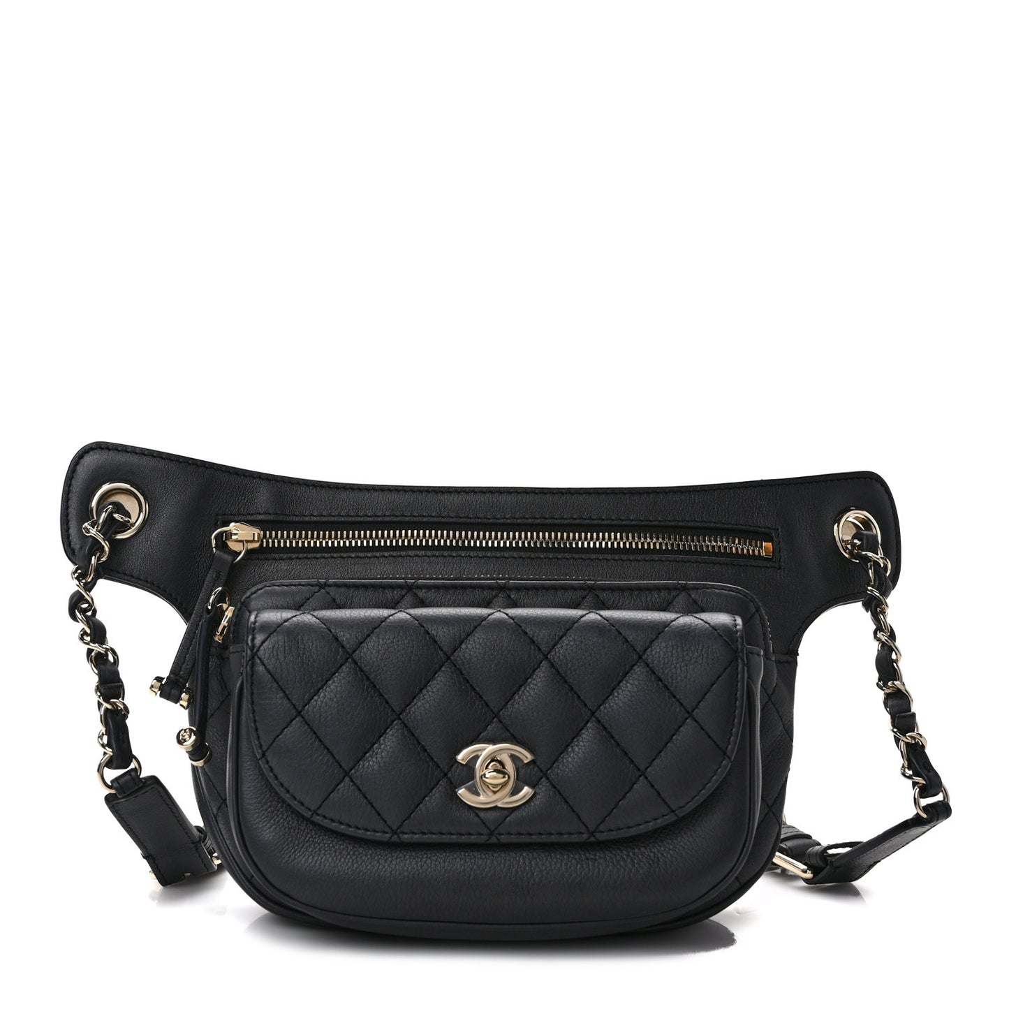 Calfskin Quilted Waist Bag Black