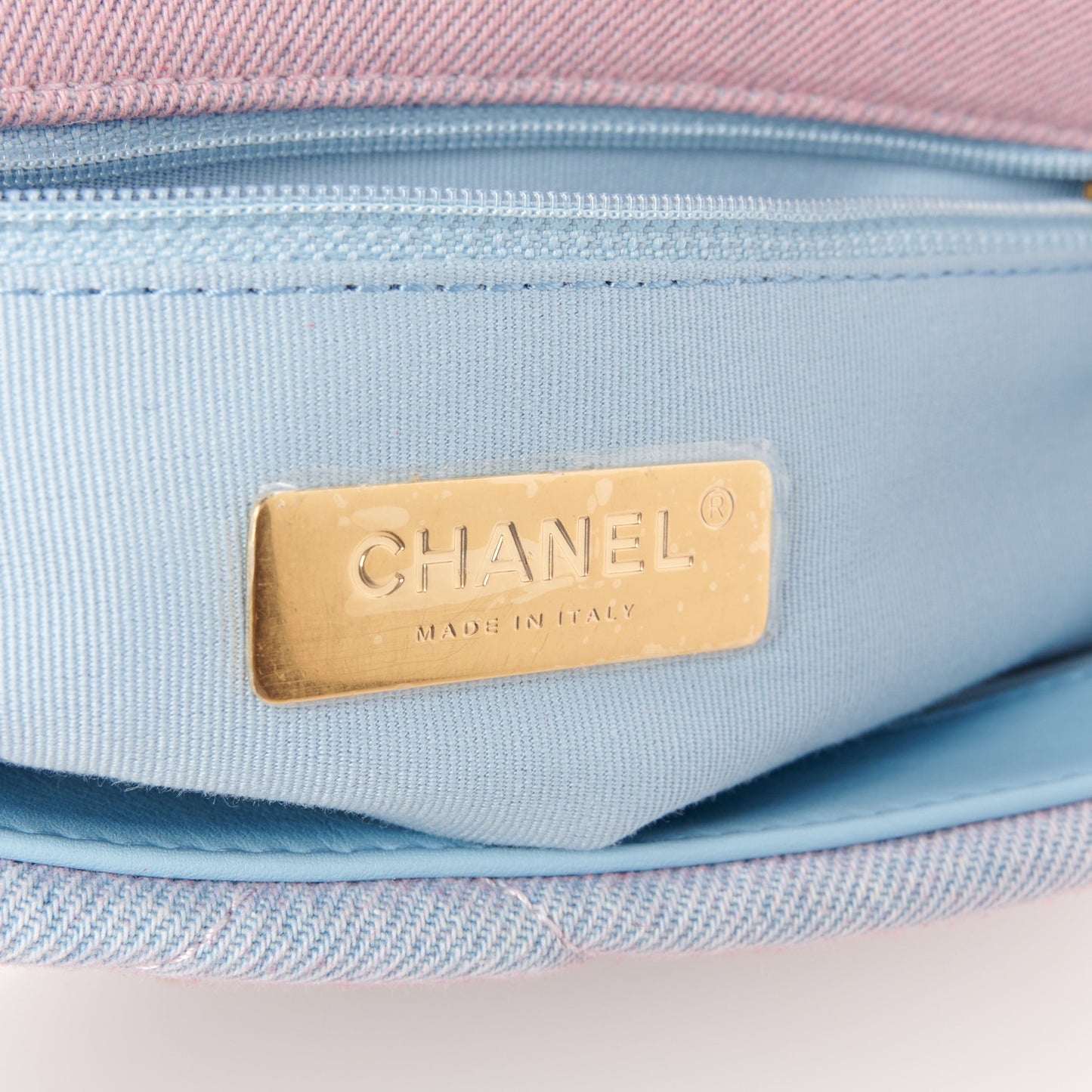Denim Quilted Medium Chanel 19 Flap Blue Pink