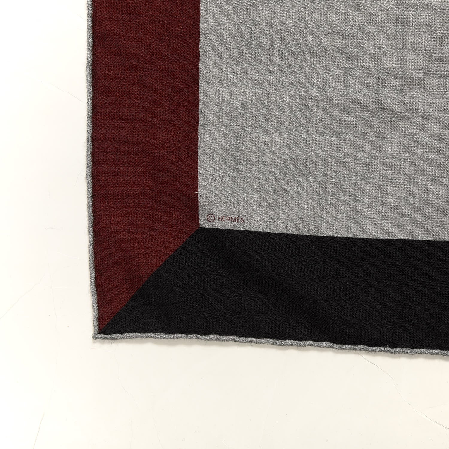 Hermes Cashmere Silk Encadre H Passant Giant Scarf 140 Bordeaux Black Gris Chine 3 of 4