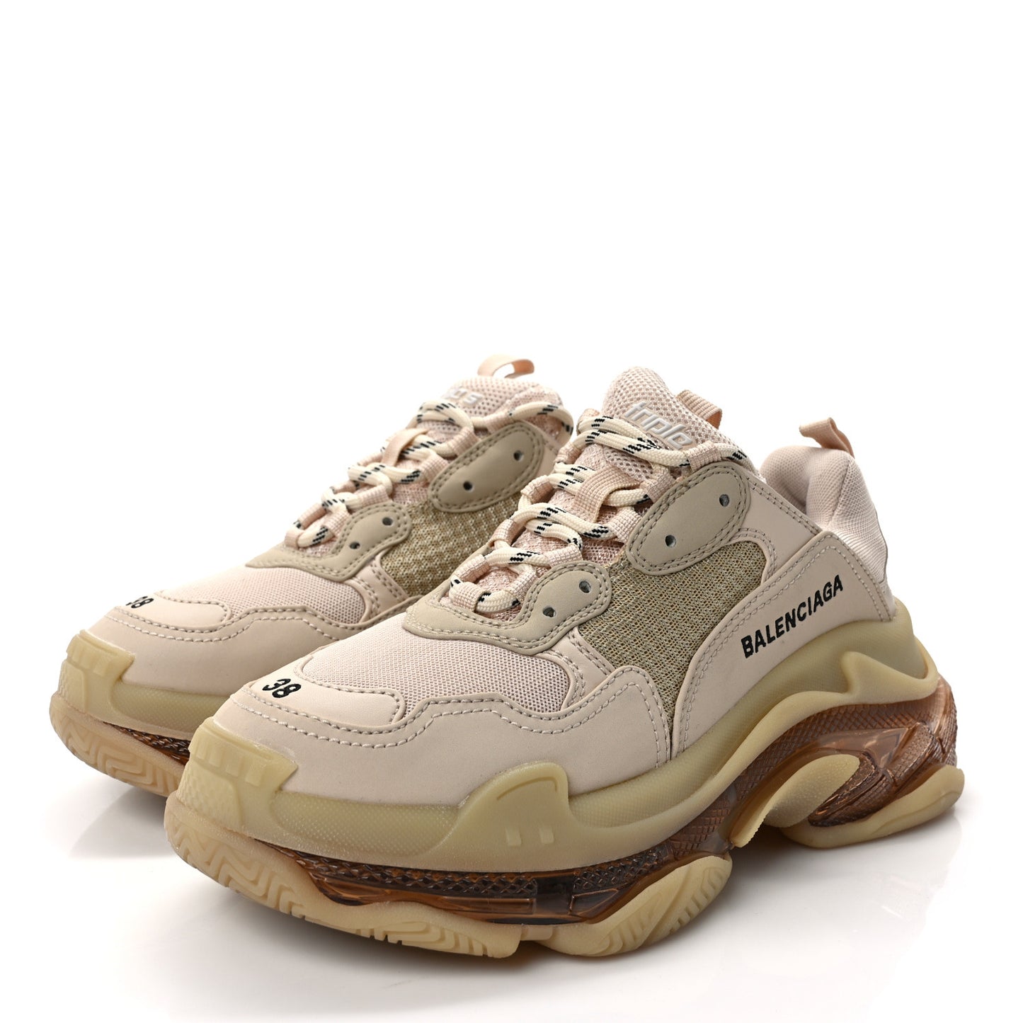 Fabric Mesh Clear Sole Womens Triple S Sneakers 38 Beige