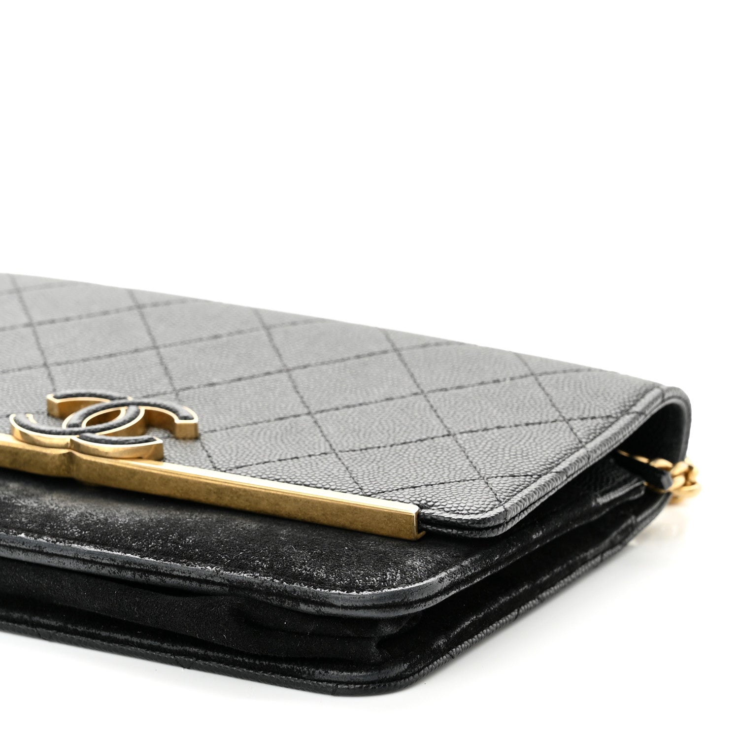 Chanel Caviar Suede Stitched Lady Coco Wallet On Chain WOC Black 11 of 12