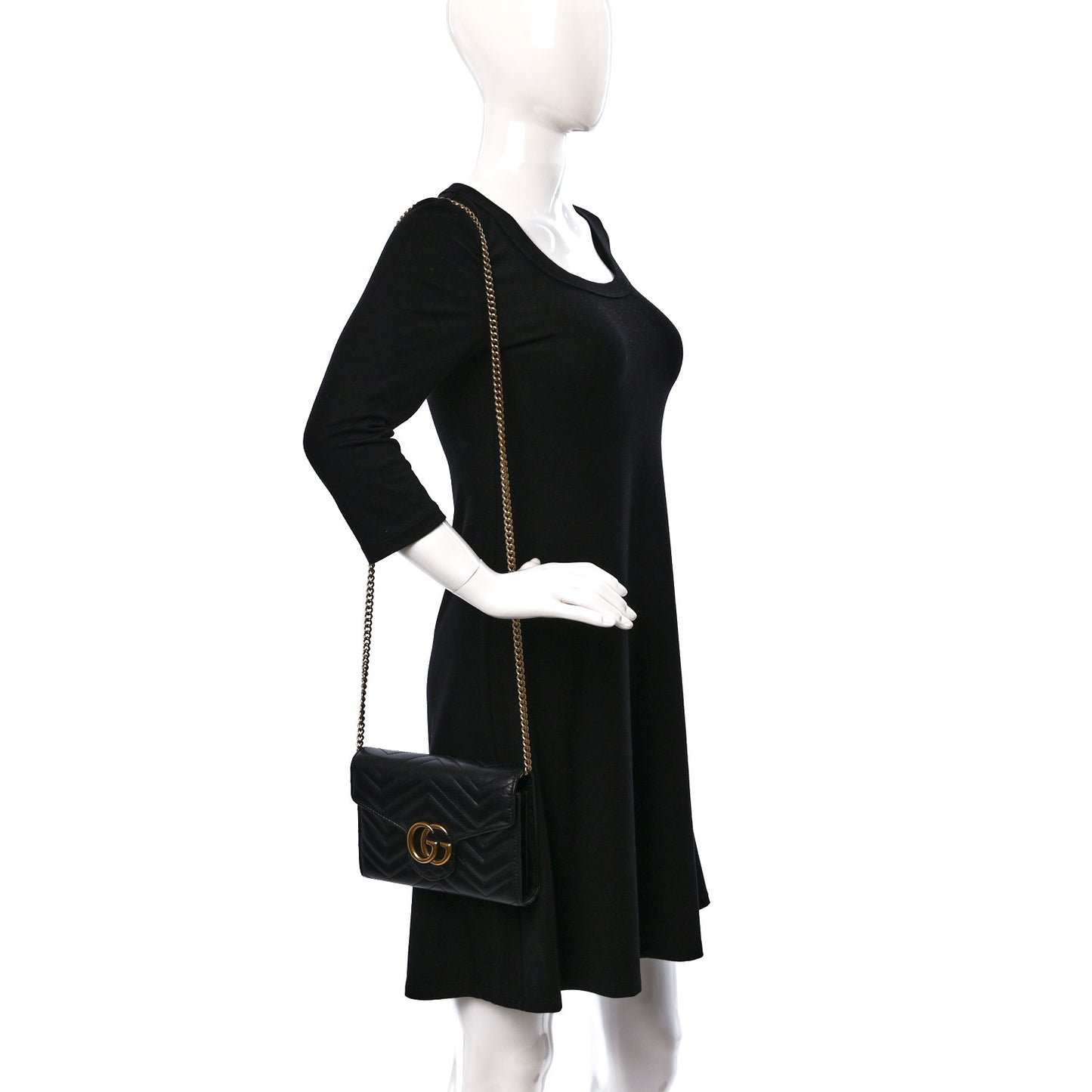 Calfskin Matelasse GG Marmont Chain Wallet Black