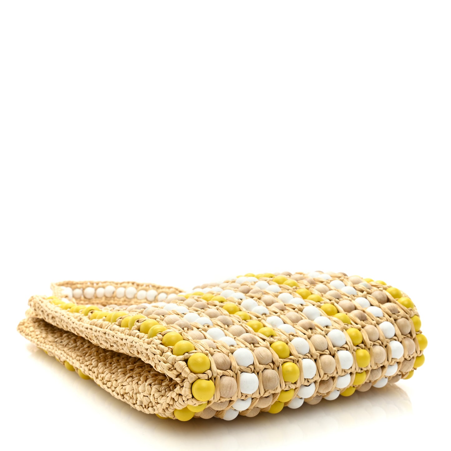 Raffia Wood Bead Embroidered Logo Tote Bag Naturale