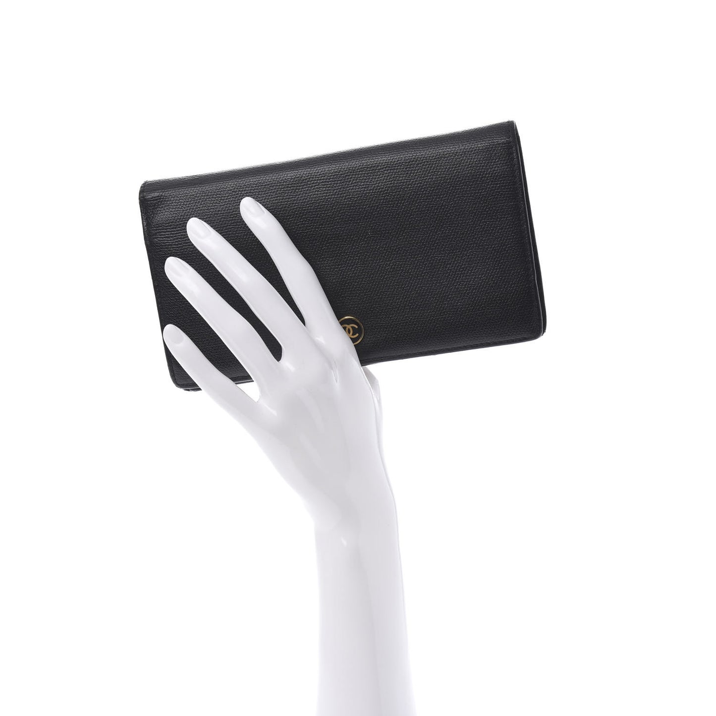 Grained Calfskin CC Button Yen Wallet Black