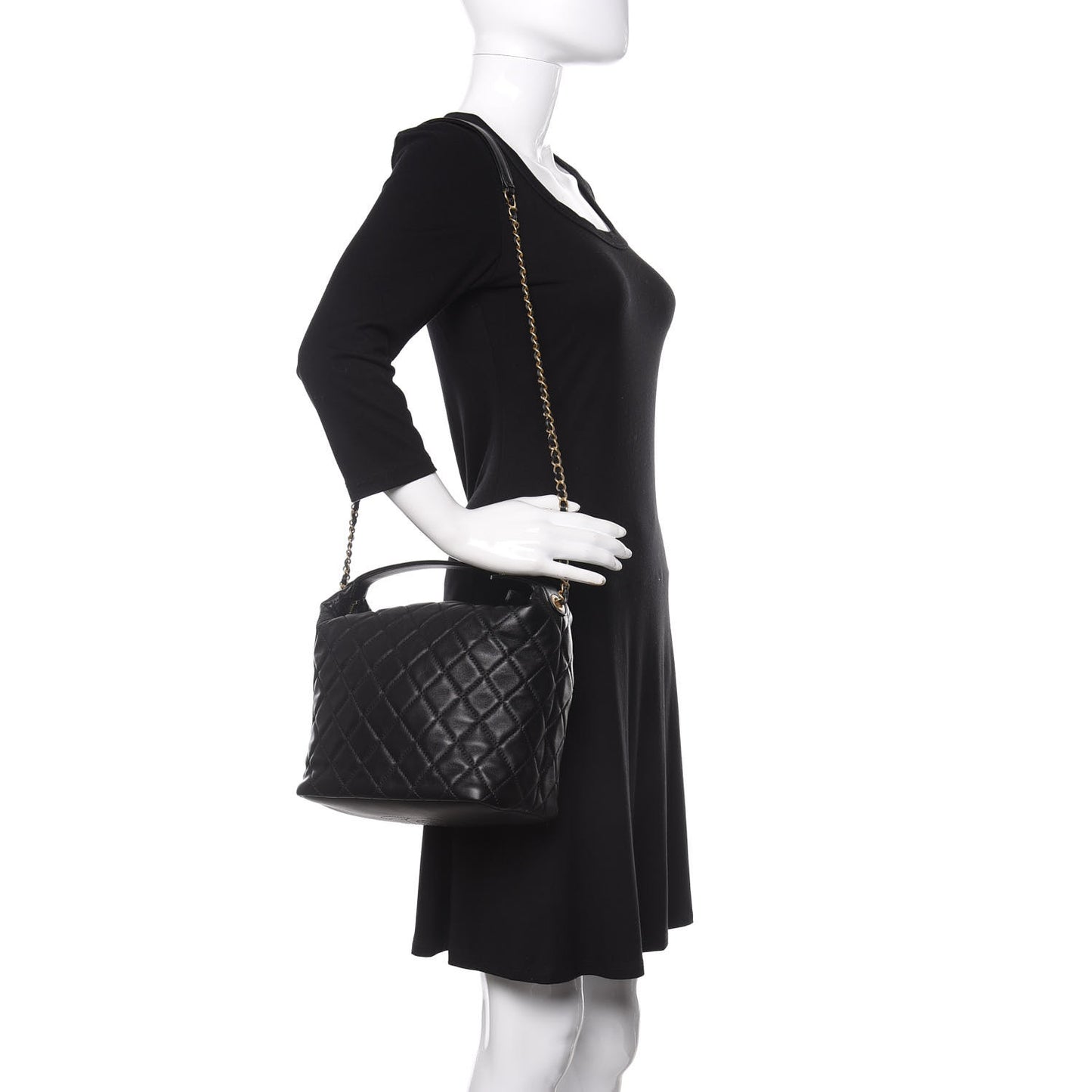 Lambskin Quilted Large Perfect Meeting Hobo Black