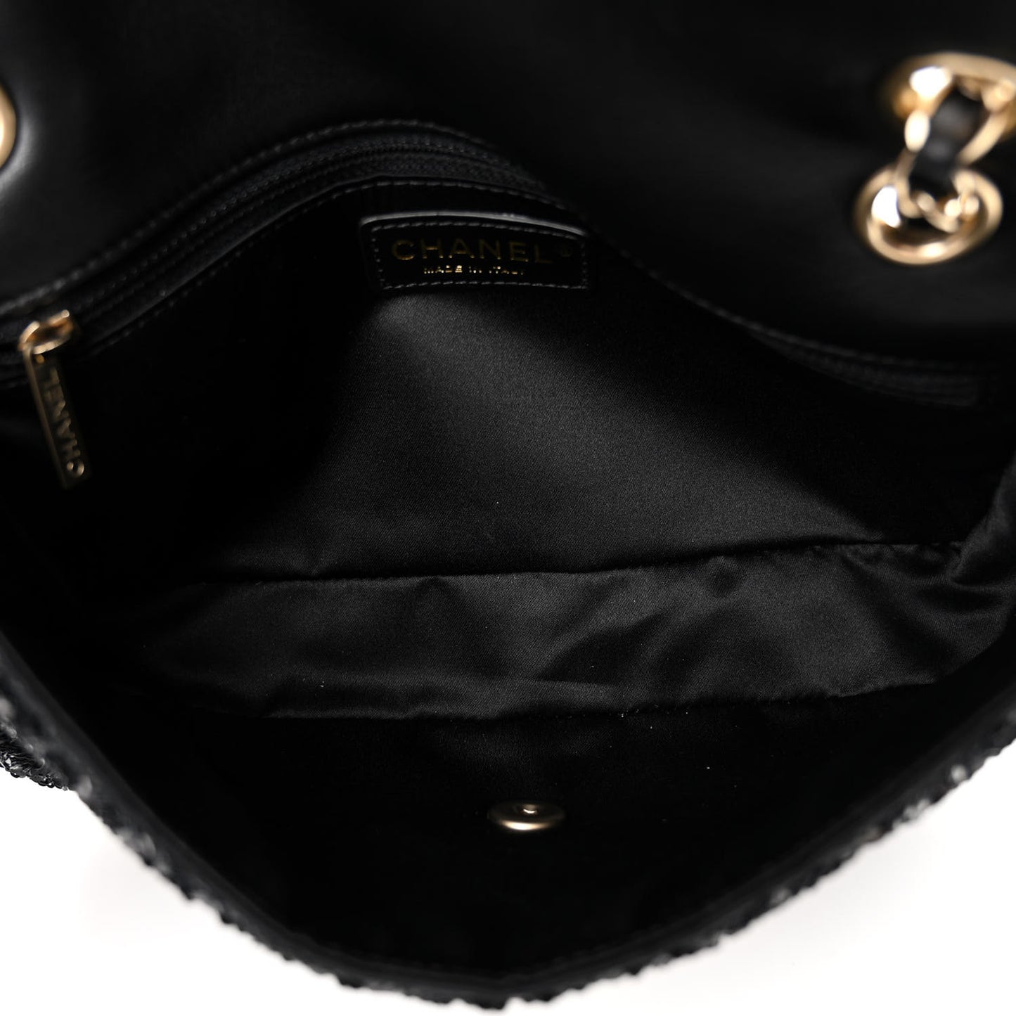 Sequin Embroidered Medium Flap Bag Black