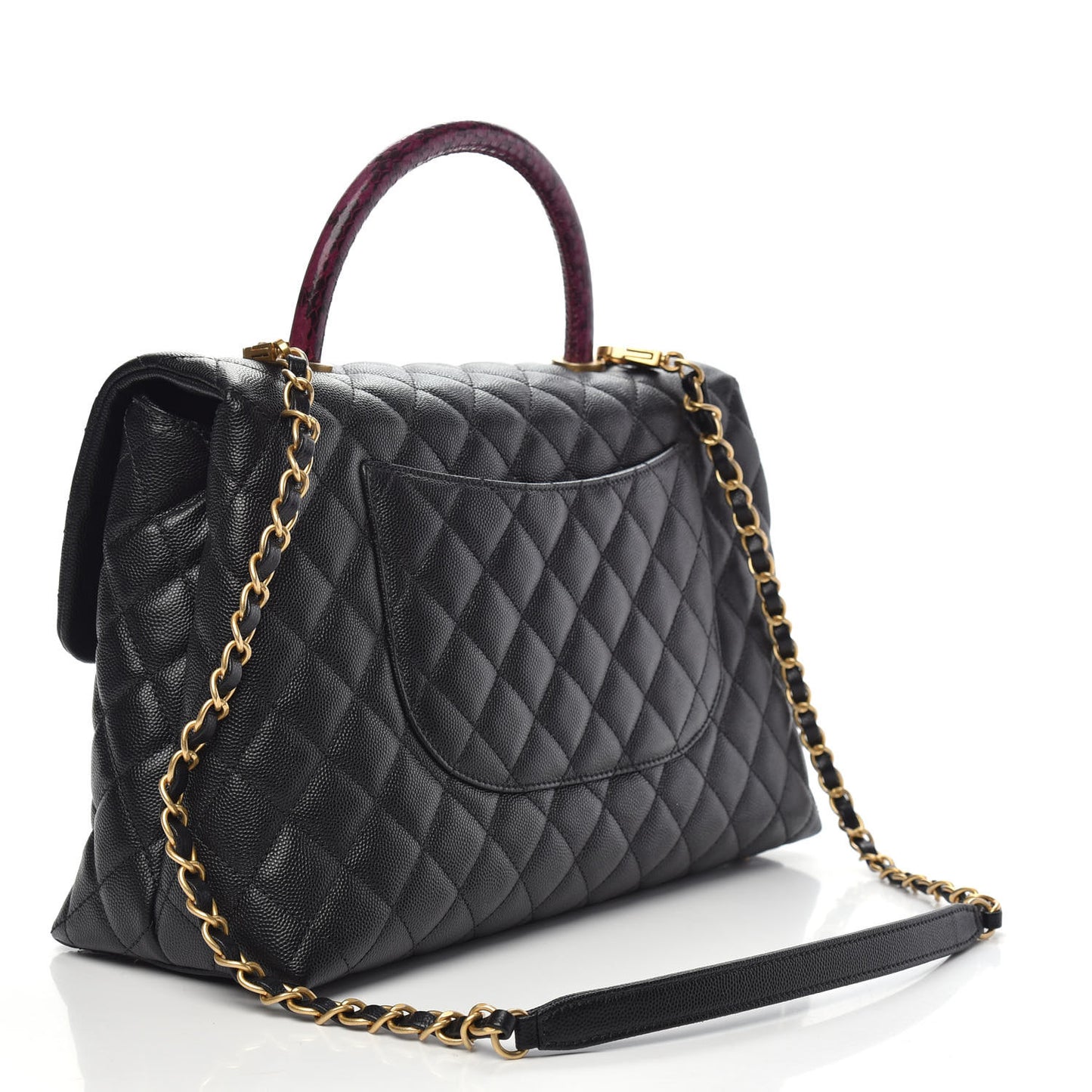 Caviar Elaphe Quilted Medium Coco Handle Flap Black Burgundy