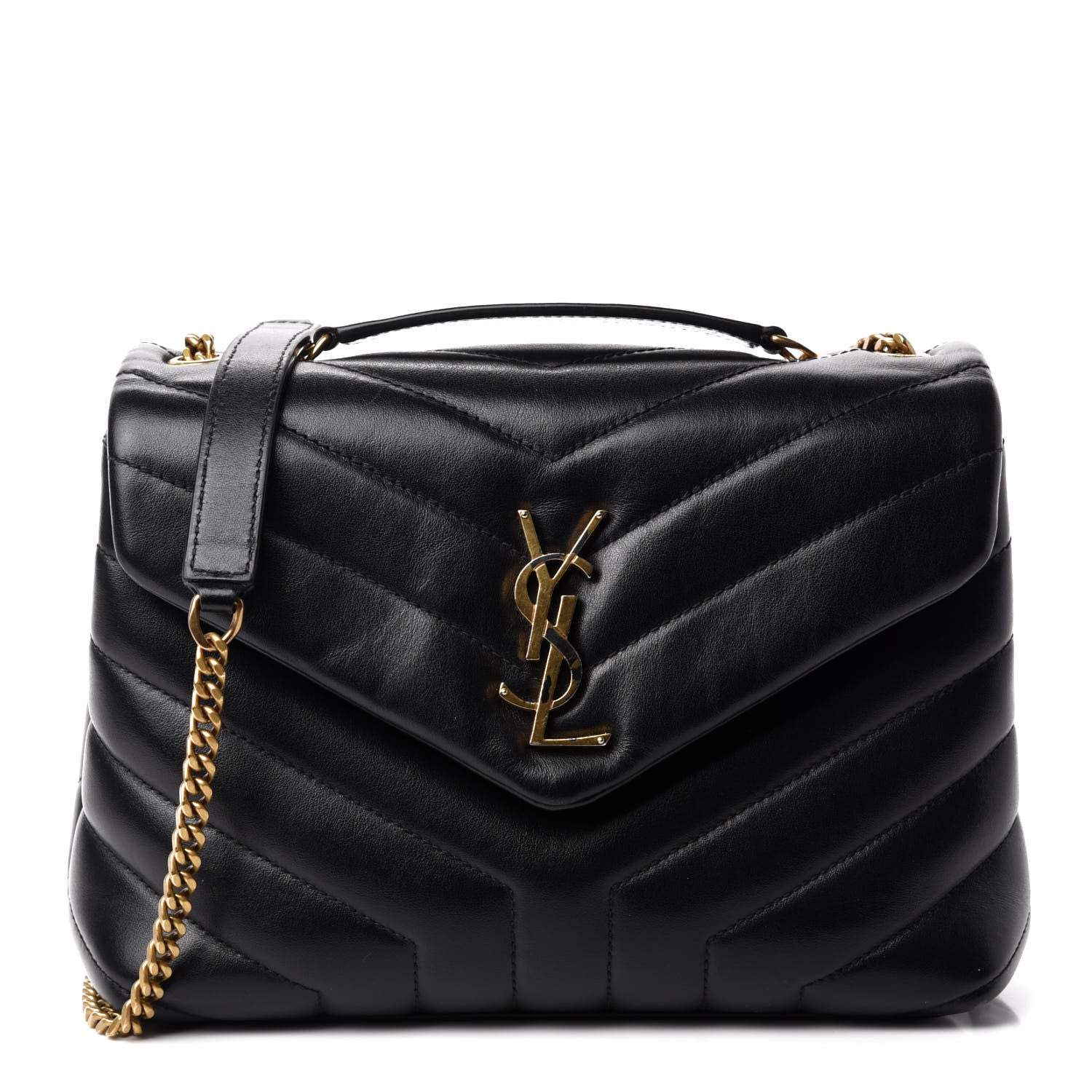 Saint Laurent Calfskin Y Quilted Monogram Small Loulou Chain Satchel Black 1 of 12
