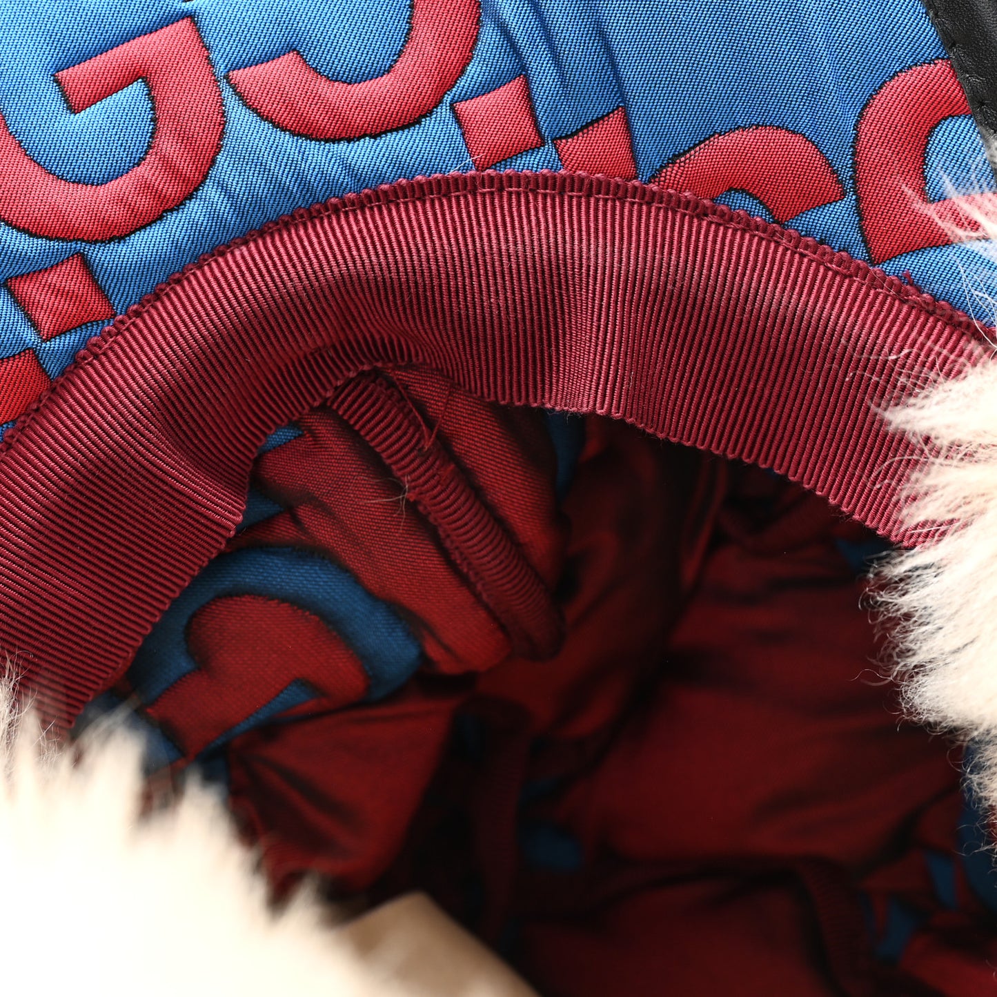 Nylon Shearling Padded GG Print Cap Hat S Blue Red