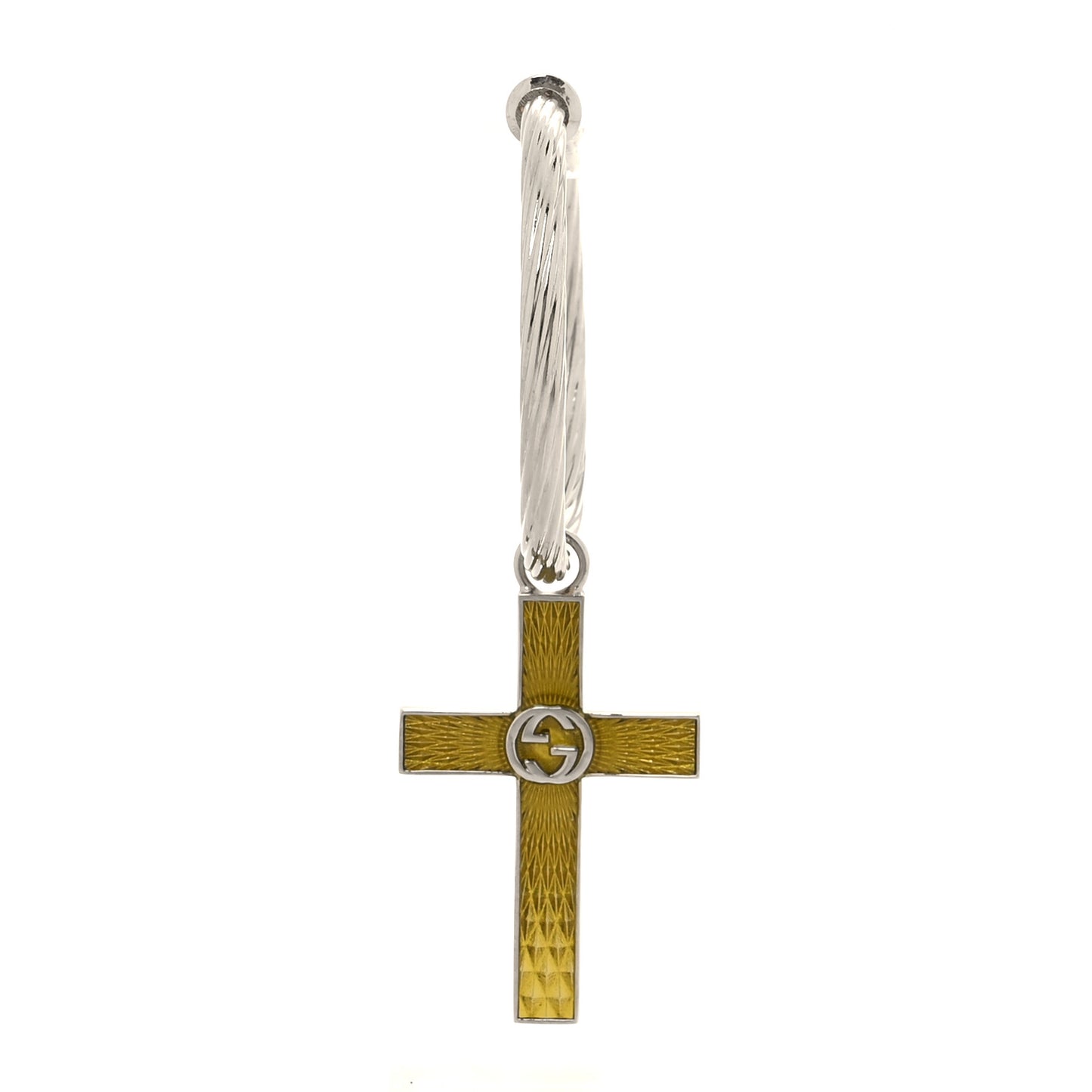 Enamel Interlocking G Hoop Cross Single Earring Silver Yellow