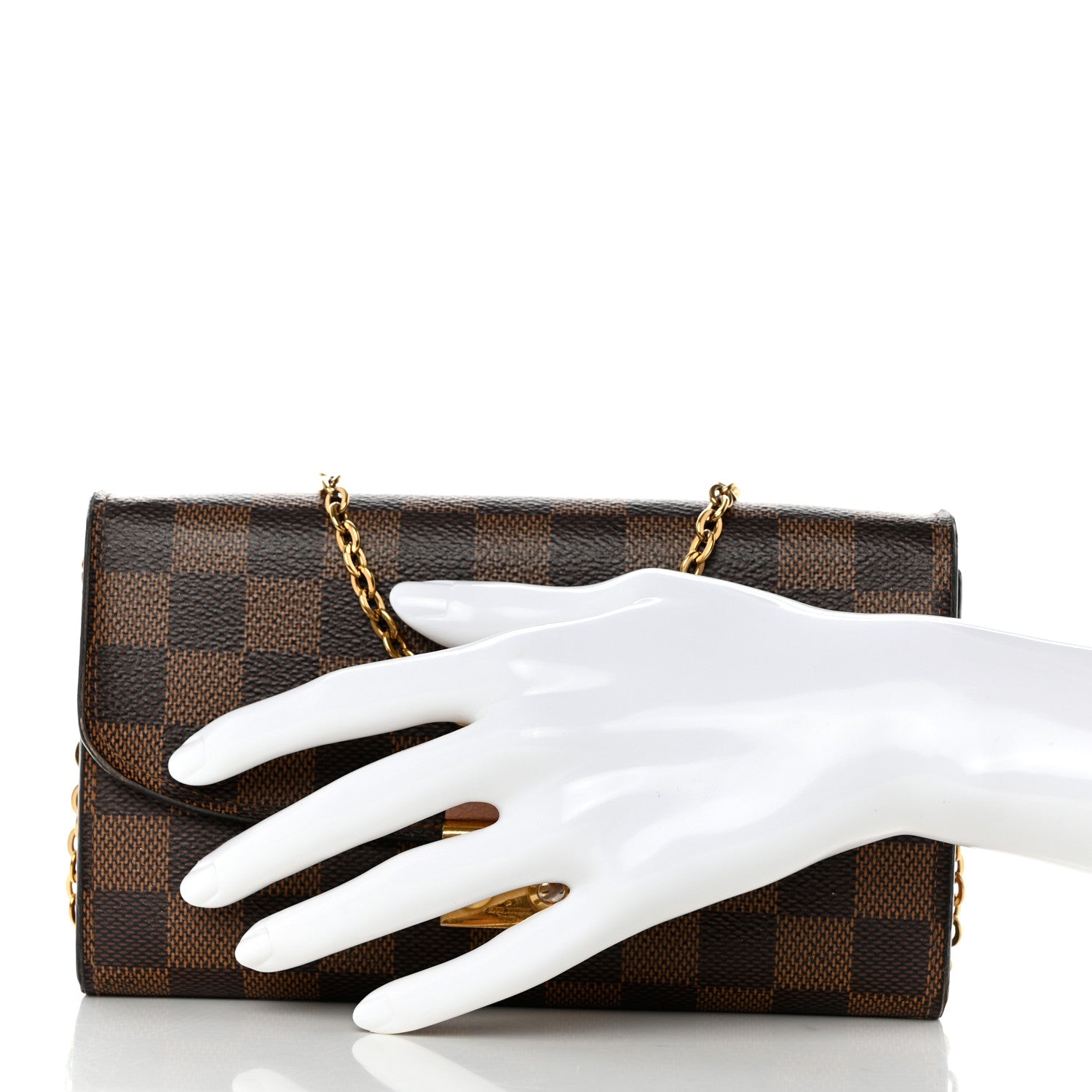 Louis Vuitton Damier Ebene Croisette Chain Wallet Rose Ballerine 2 of 11