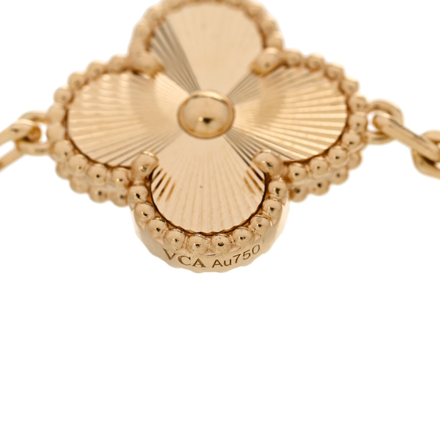 18K Yellow Gold Diamond 5 Motifs Guilloche Vintage Alhambra Bracelet