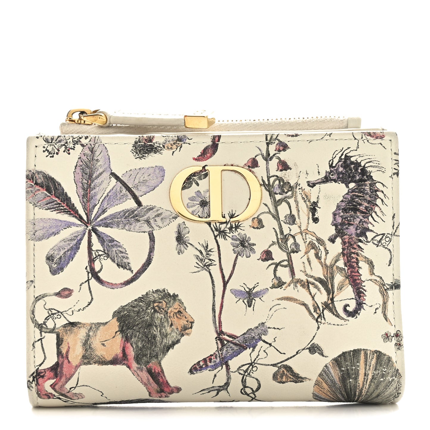 Calfskin Cabinet De Curiosites Print Caro Medium Wallet Latte Multicolor