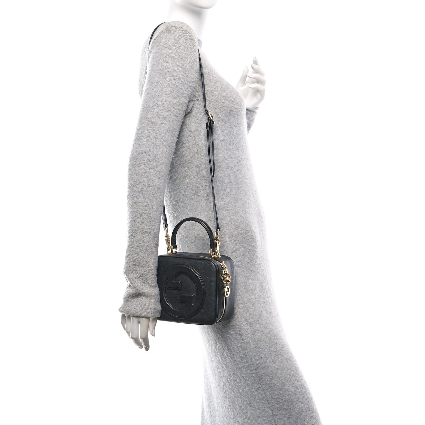 Sakai Be Green Calfskin Diagonal Stitched Blondie Top Handle Bag Black