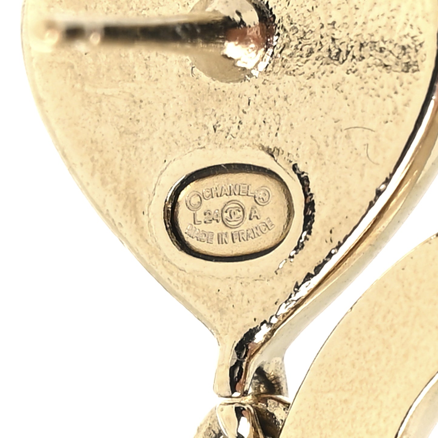 Metal Enamel CC Heart Drop Earrings Gold Black Pink