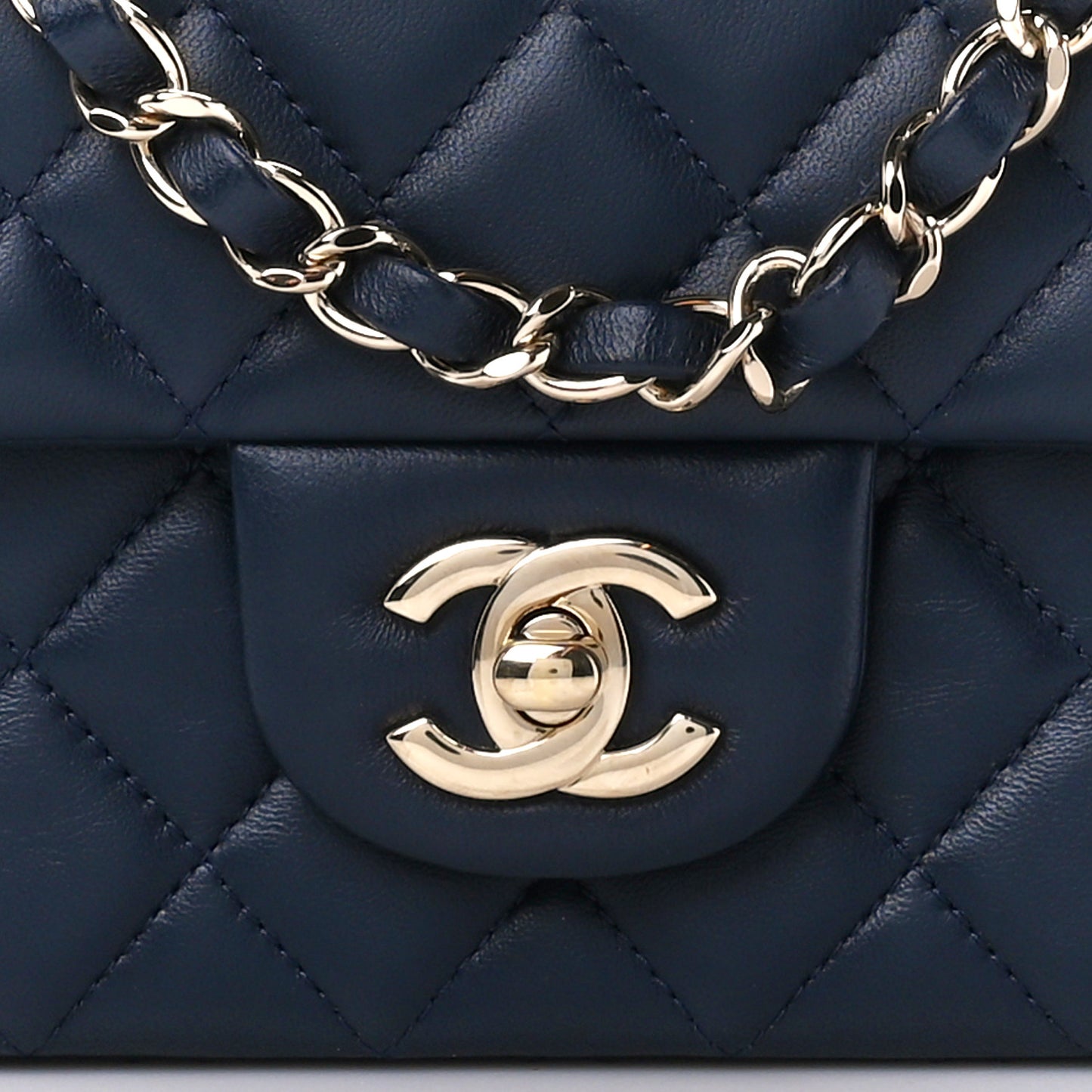 Lambskin Quilted Mini Rectangular Flap Navy