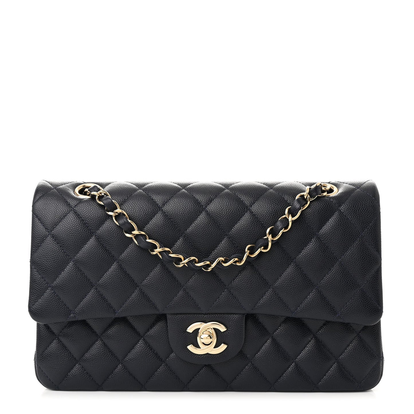 Caviar Quilted Medium Double Flap Navy