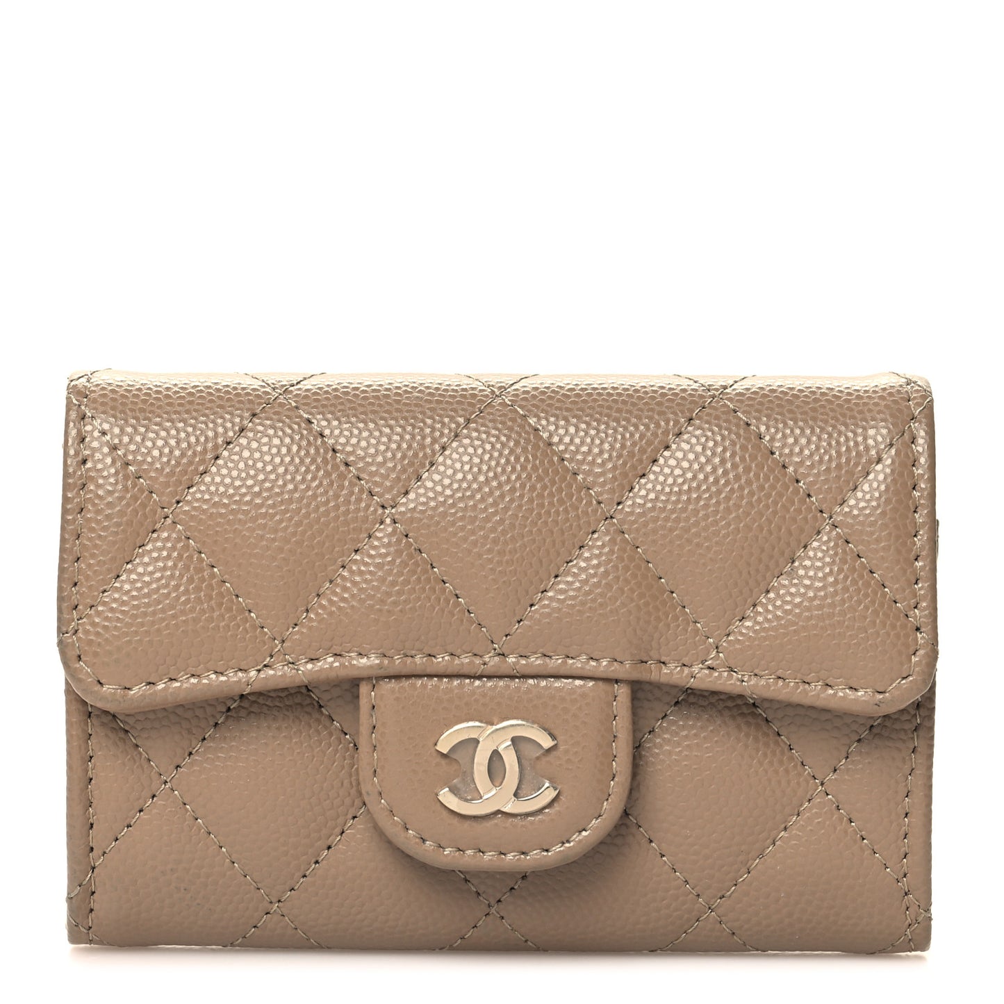 Caviar Quilted Flap Card Holder Wallet Dark Beige