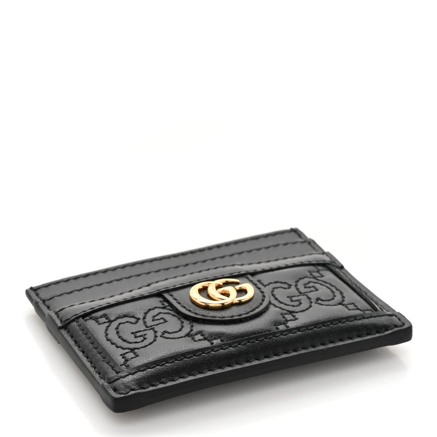 Calfskin GG Matelasse Card Holder Black