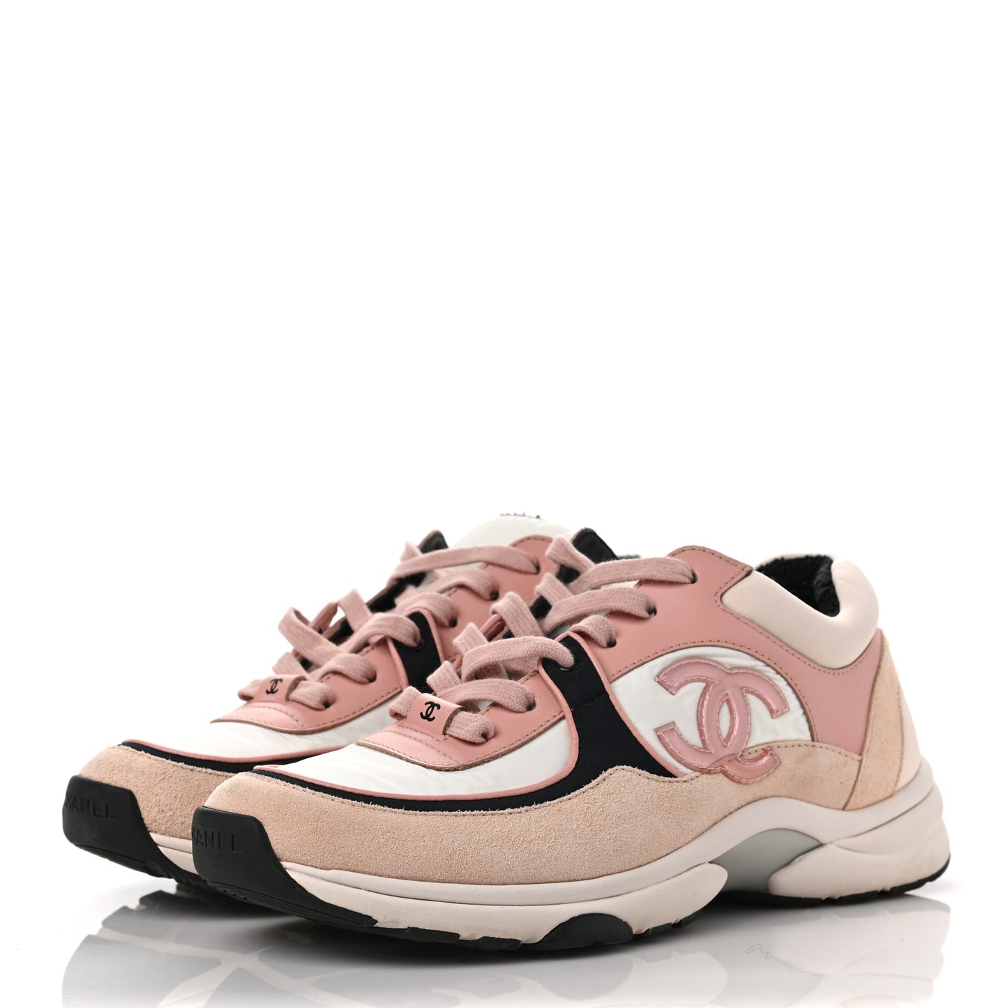 Nylon Lambskin Suede Calfskin CC Sneakers 39 Pink White Black
