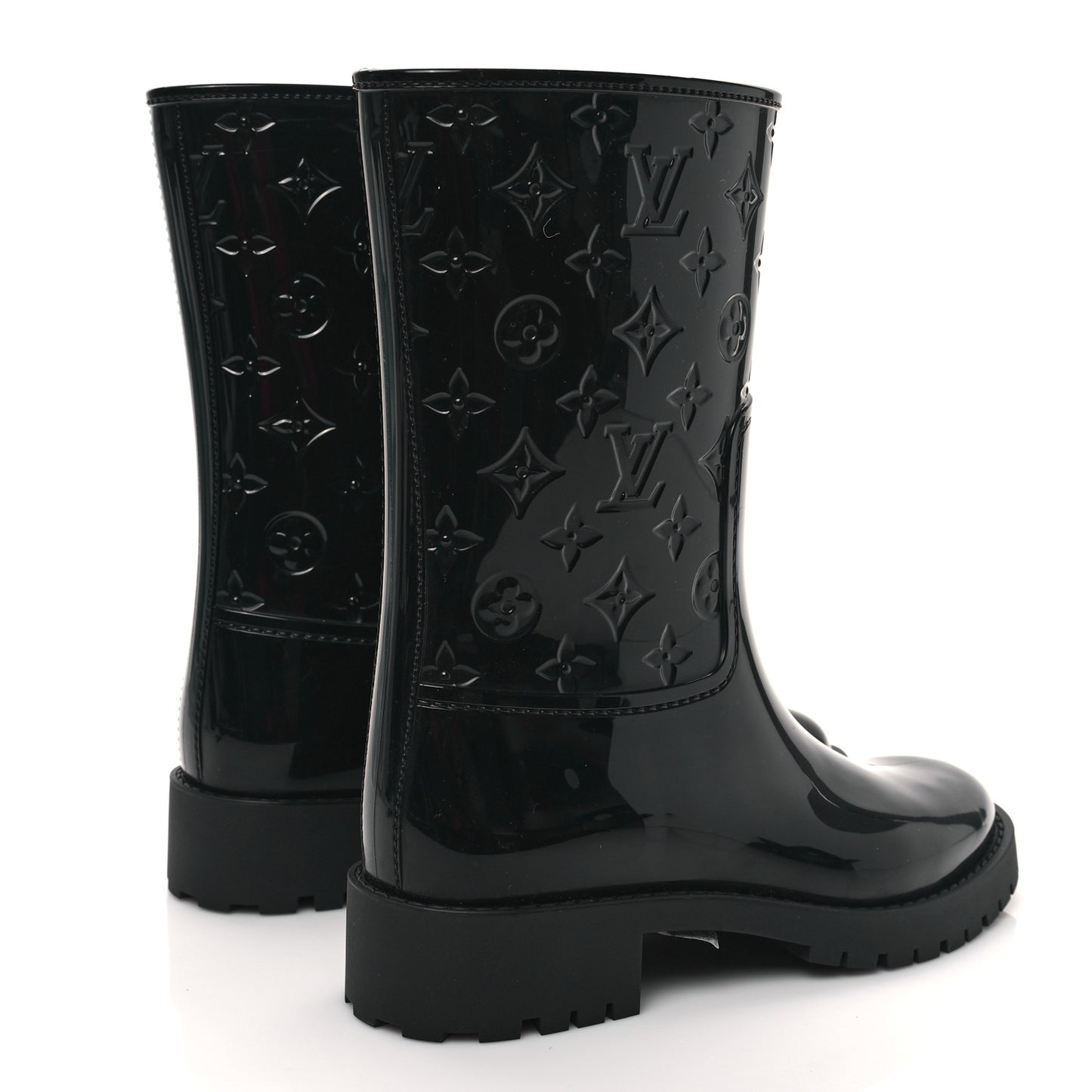 Rubber Embossed Monogram Drops Flat Half Boots 37 Black