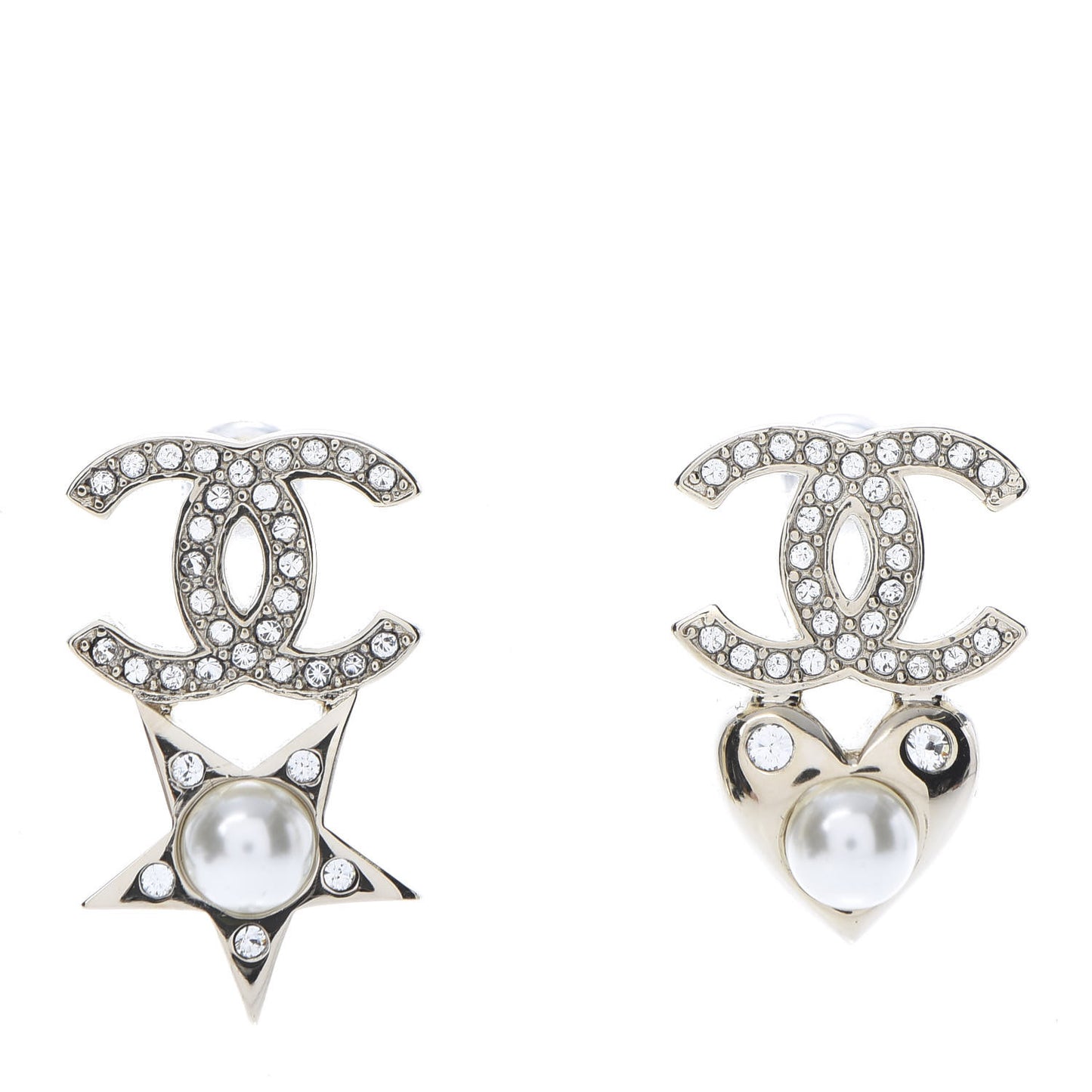 Crystal Pearl Charming Winter CC Star Heart Earrings Gold