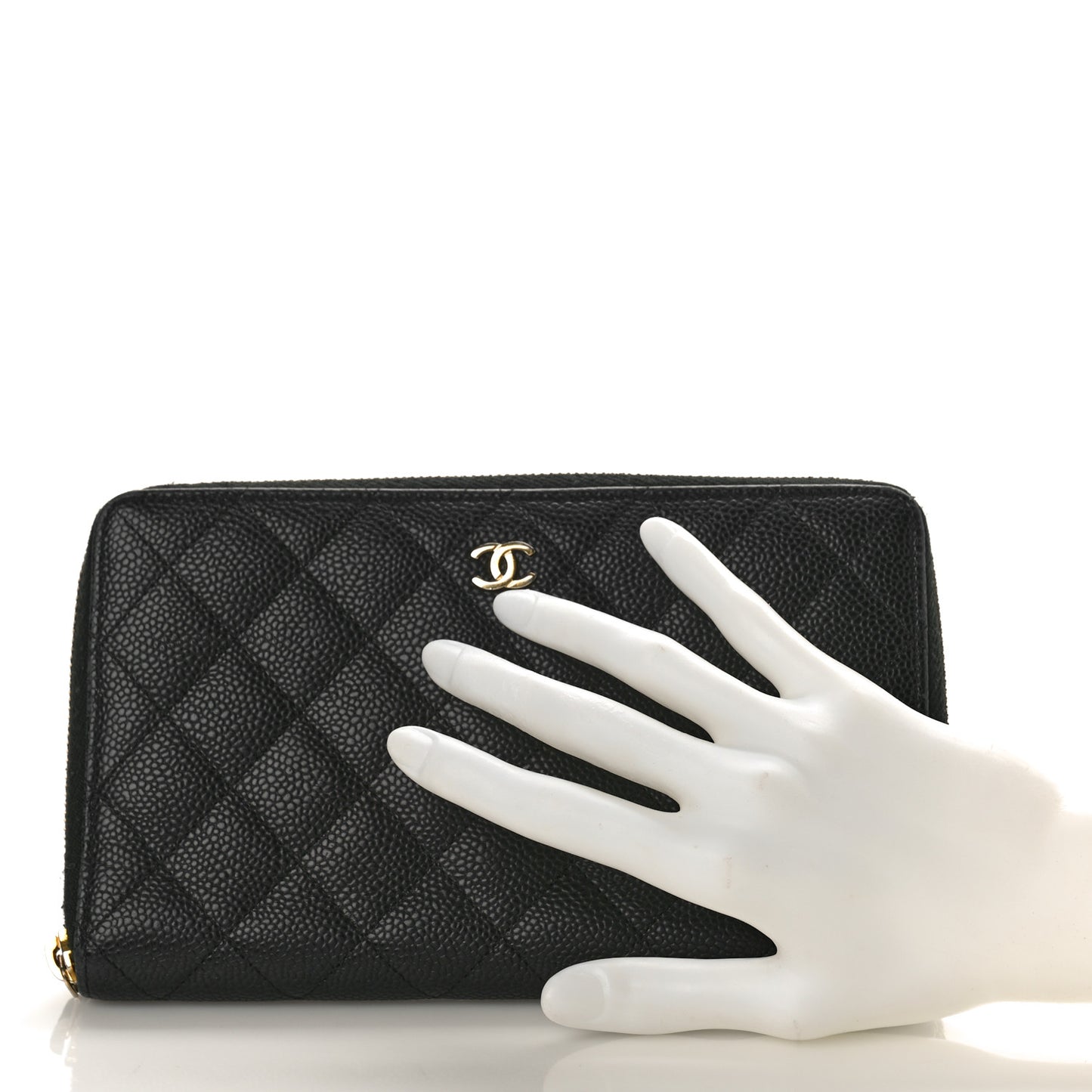 Caviar Quilted Large Zip Around Organizer Wallet Black