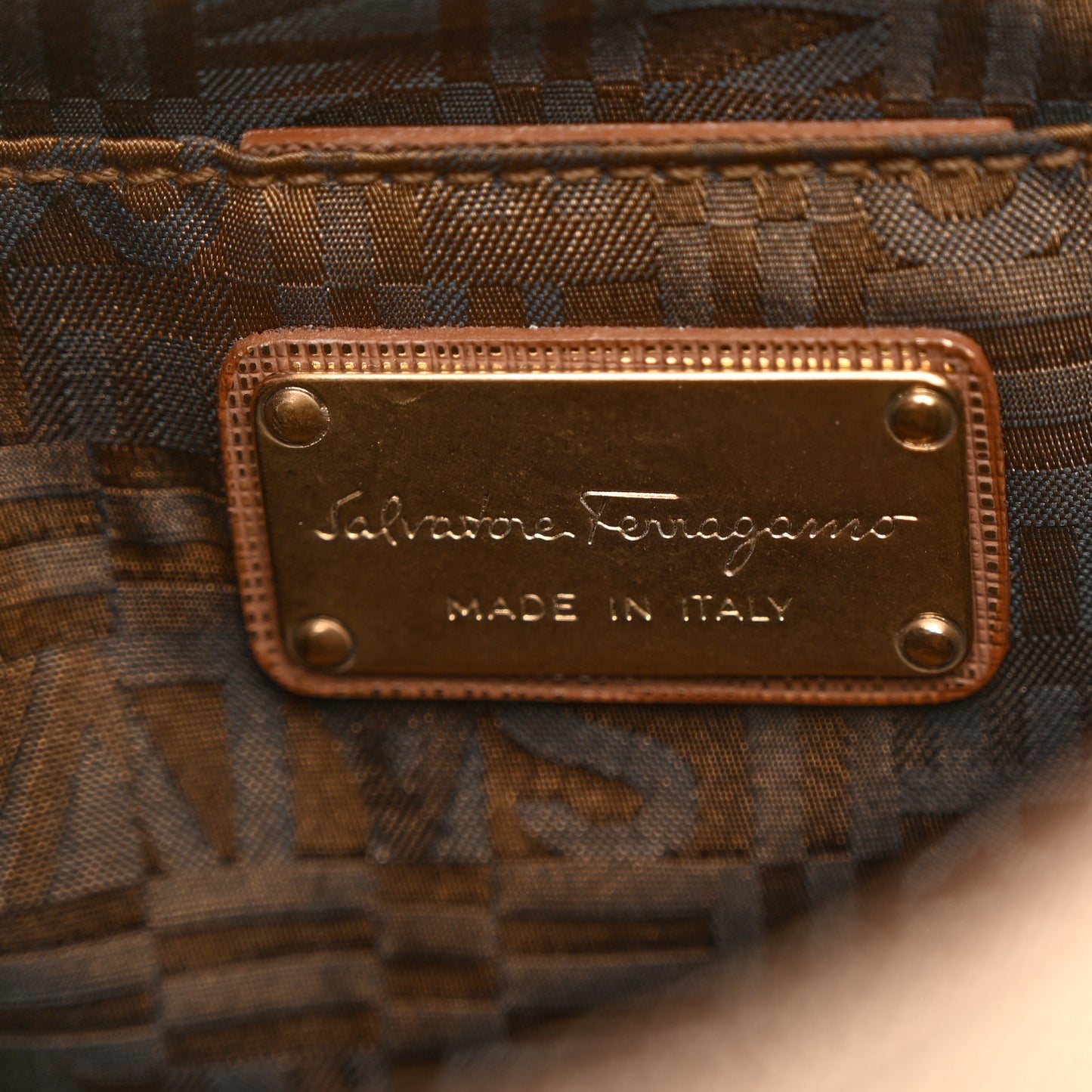 Metallic Hammered Calfskin Gancini Chain Shoulder Bag Brown