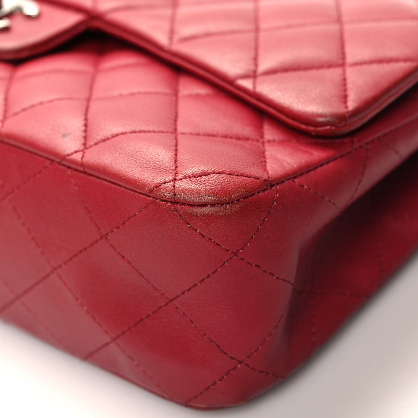 Glazed Lambskin Quilted Medium Double Flap Bijoux Chain Red