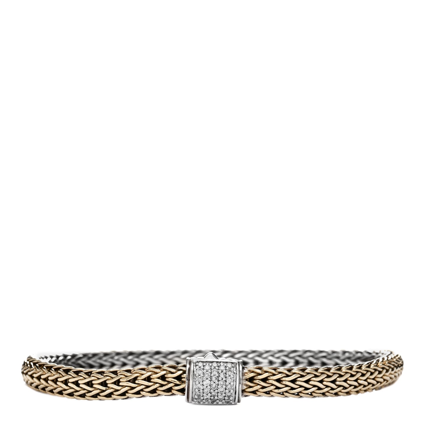 Sterling Silver 18K Yellow Gold Diamond 5mm Classic Chain Reversible Bracelet